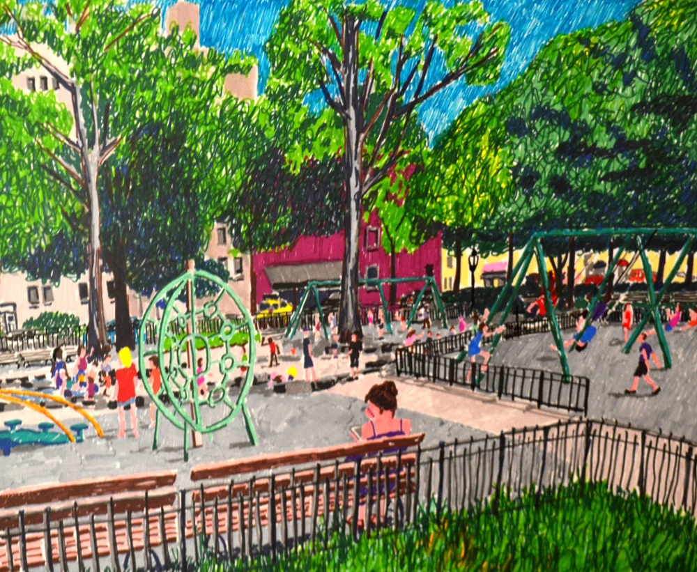 JJ Byrne Playground, marker on paper, 14 by 17 inches, 2016.