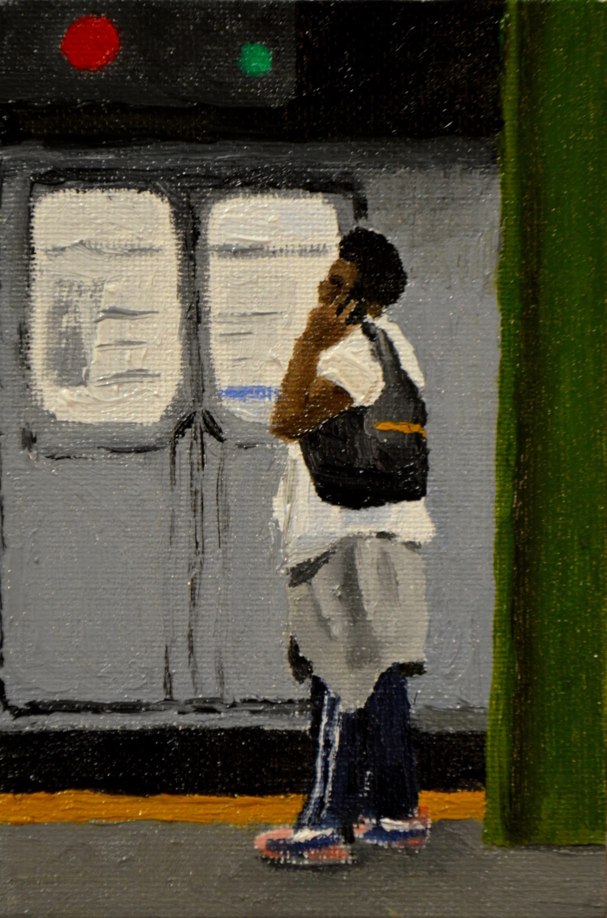 Transfer, 6 by 4 inches, oil on board.