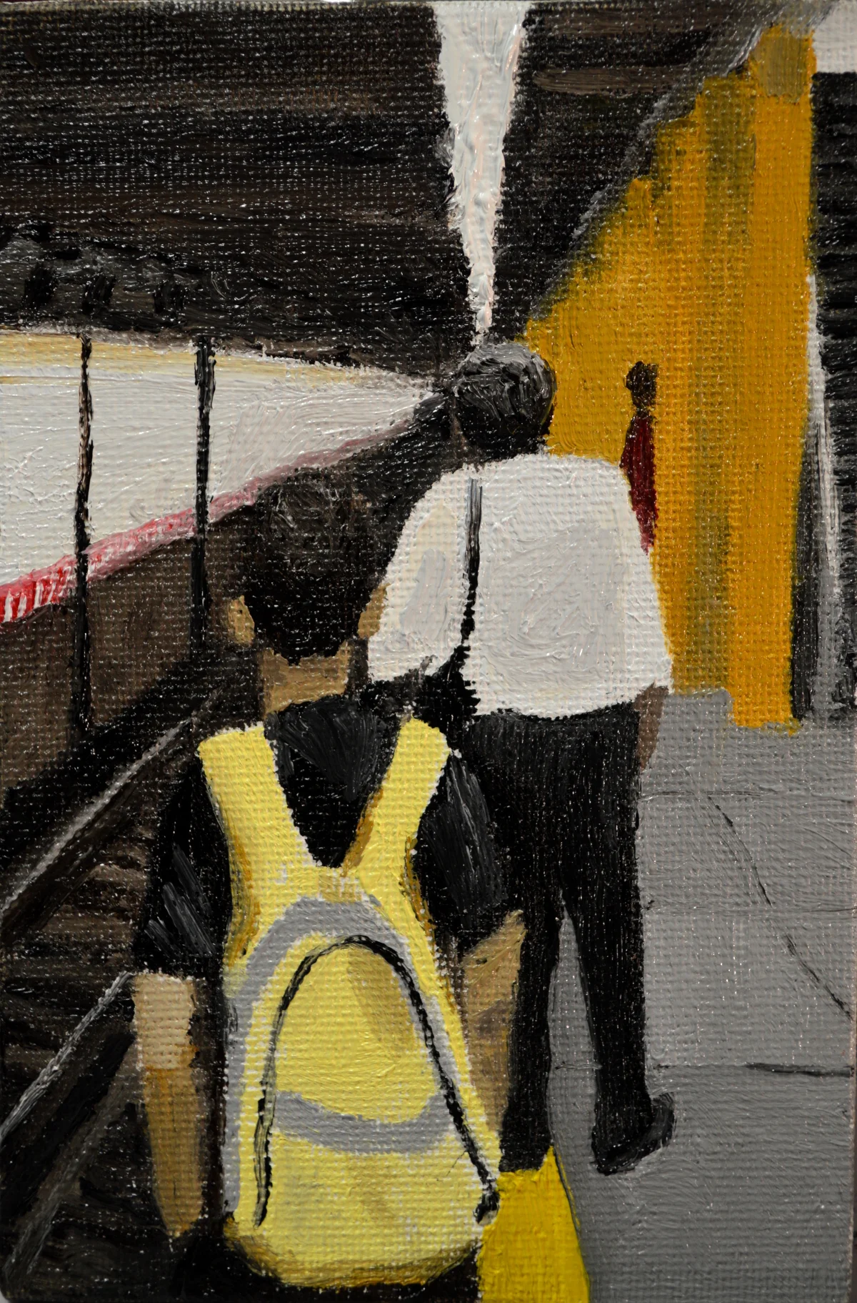 Watching and Waiting, oil on board, 6 by 4 inches.
