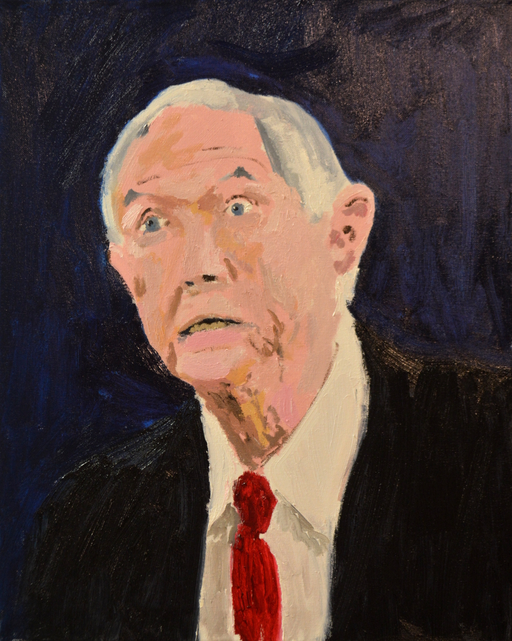 "Attorney General Jeff Sessions, Suppressor", oil on canvas, 20 by 16 inches.