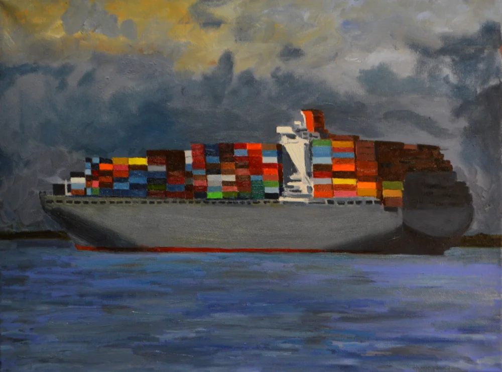 "Containerization", oil on canvas, 18 by 24 inches, 2017