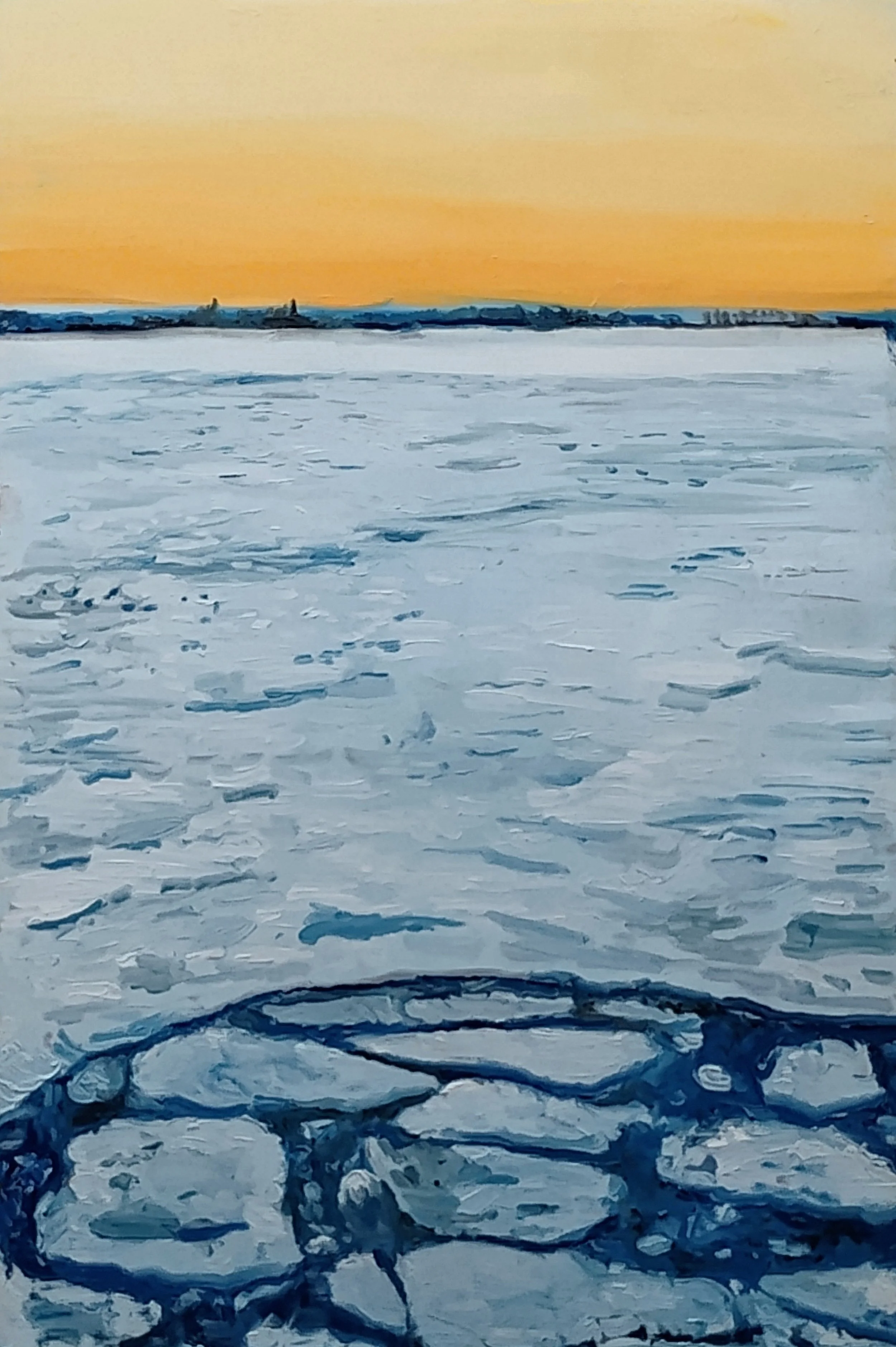 Light Breaks the Ice, oil on canvas 30 by 18 inches, 2026.