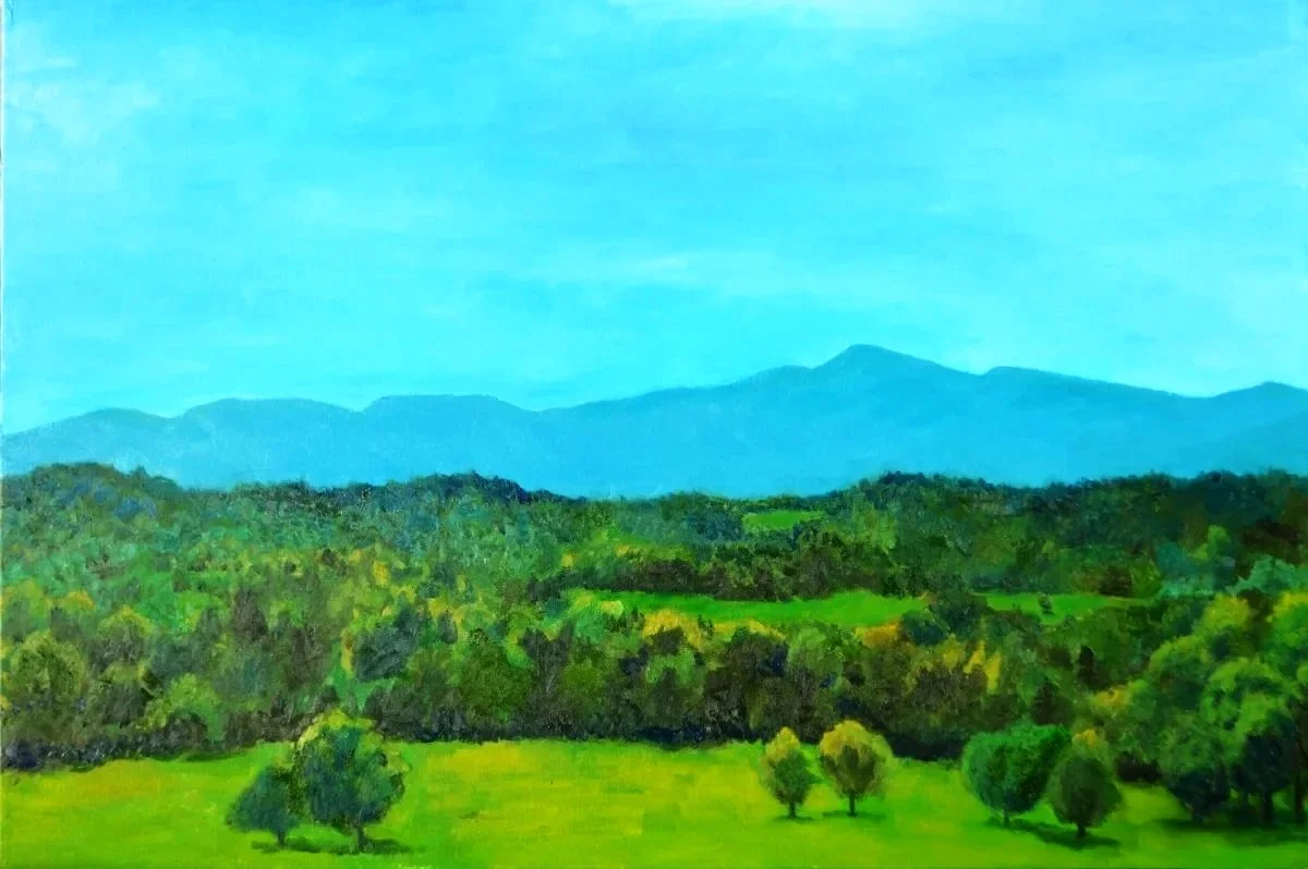 Catskills from Hudson, NY, oil on canvas, 24 by 36 inches, 2016