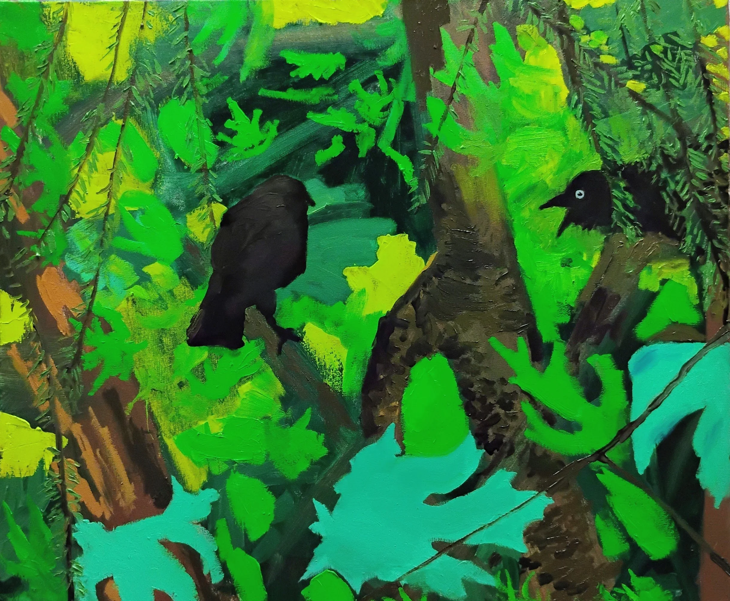 Murder in the Ravine, oil on canvas, 20 by 28 inches, 2026