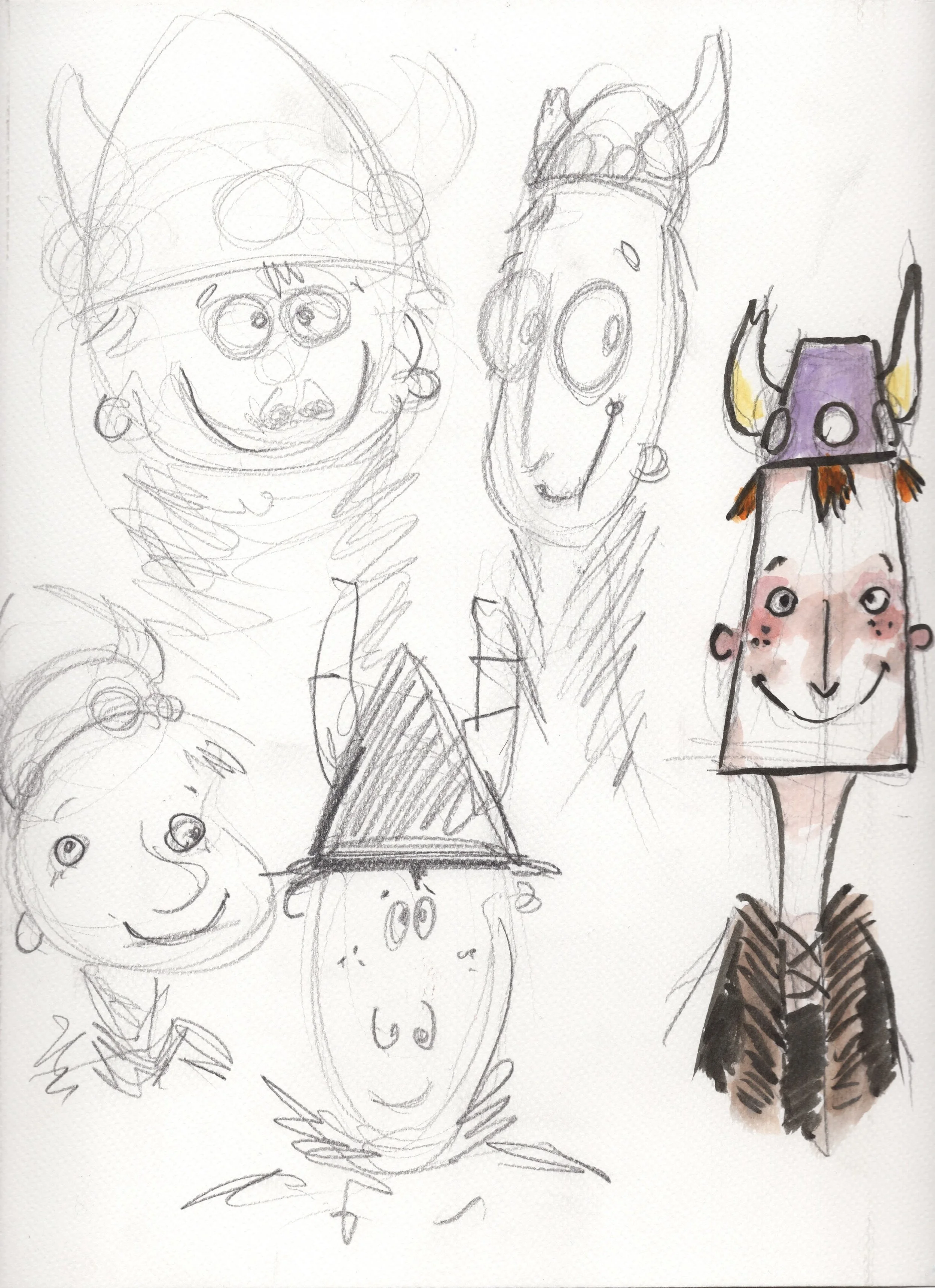 Some early sketchbook designs for an animation project by Joshua Brown