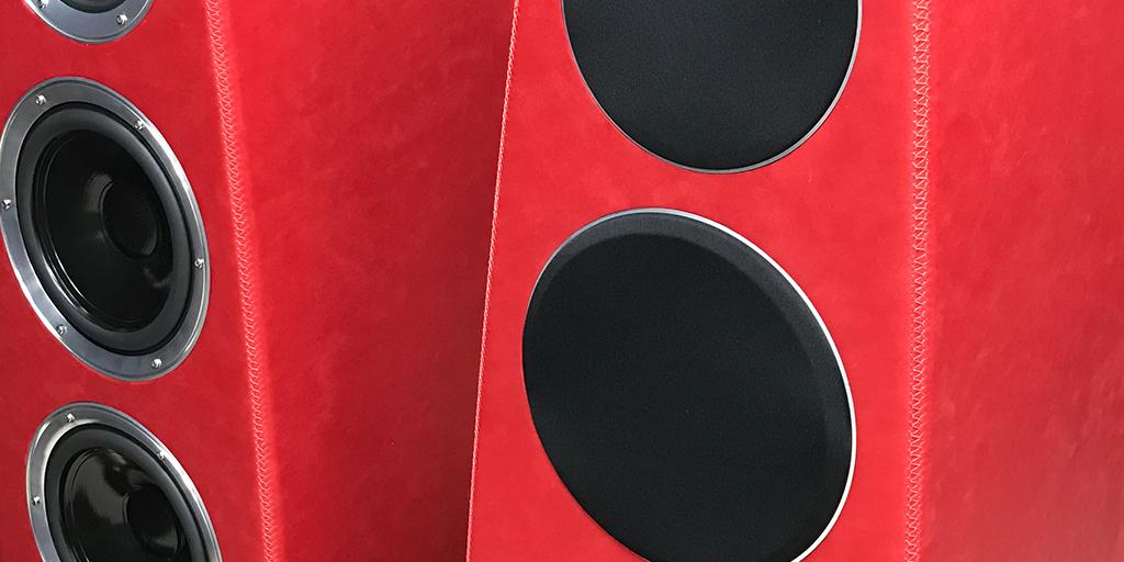 Meridian DSP Special Edition loudspeakers finished in custom red leather