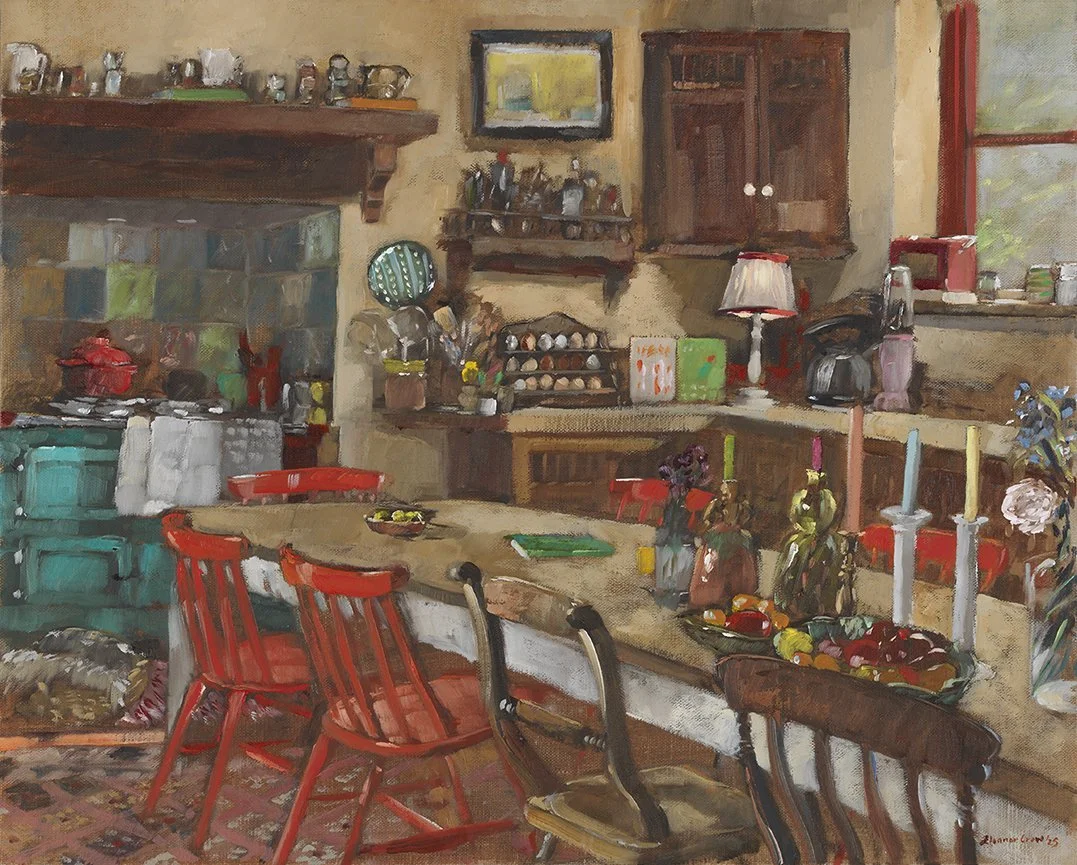 Suffolk Kitchen (2025, 16x20", oil on linen panel. Exhibited and sold 'Falling Light' Town House Spitalfields.)