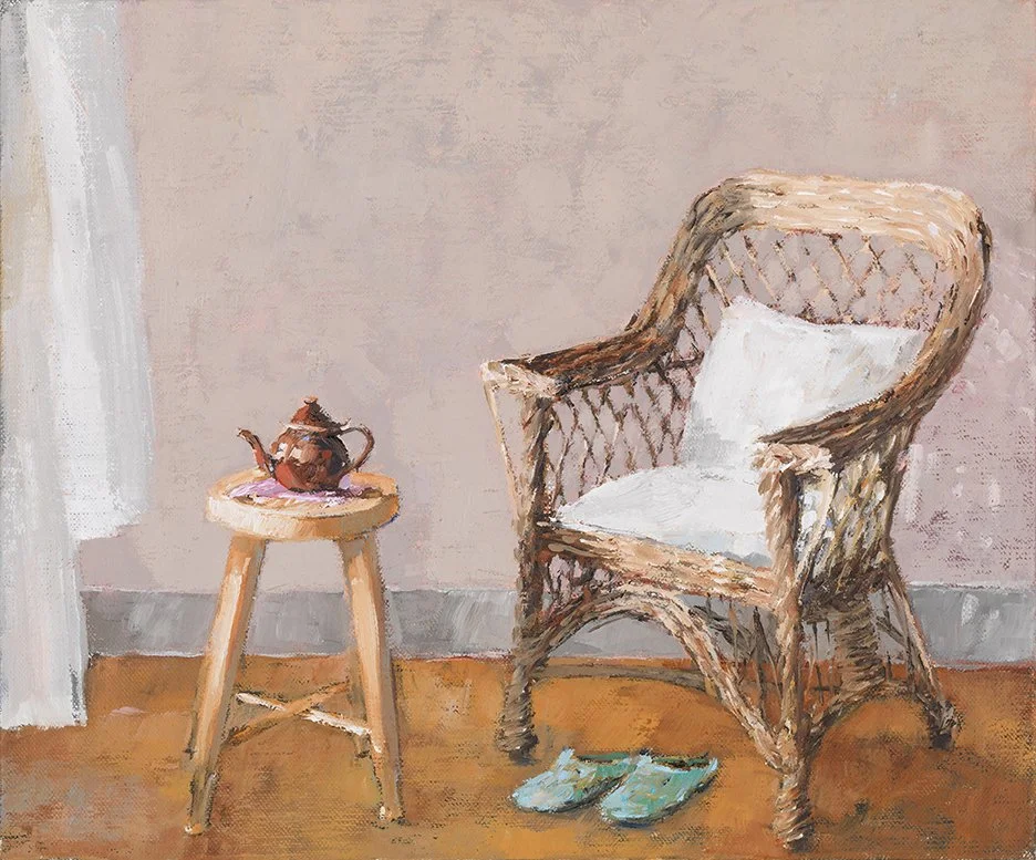 Studio Chair II (2024, oil on linen, 10x12". Exhibited and sold 'Falling Light' Town House Spitalfields.)