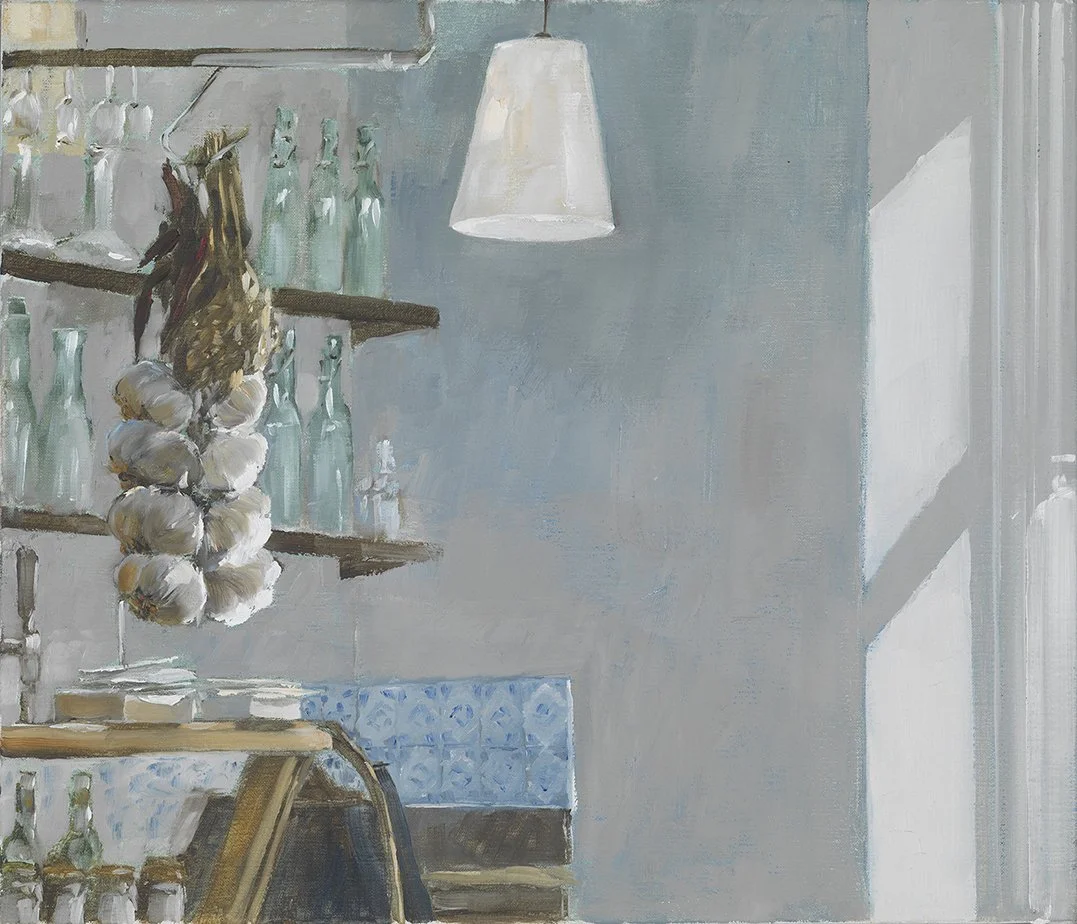 Light at Café Deco (2025, oil on linen, 12x14". Exhibited and sold 'Falling Light' Town House Spitalfields, 2025.)