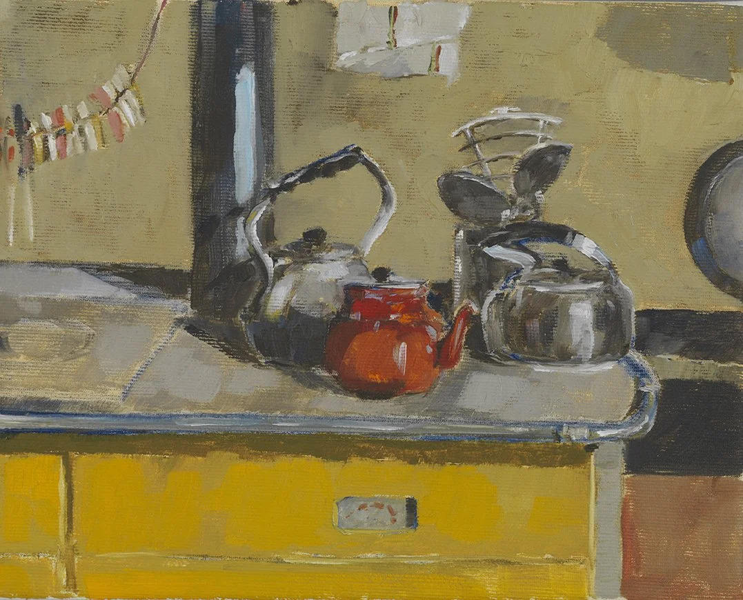 Alpine Kitchen (2024, oil on canvas, 8x10". Exhibited 'Falling Light' Town House Spitalfields, 2025)