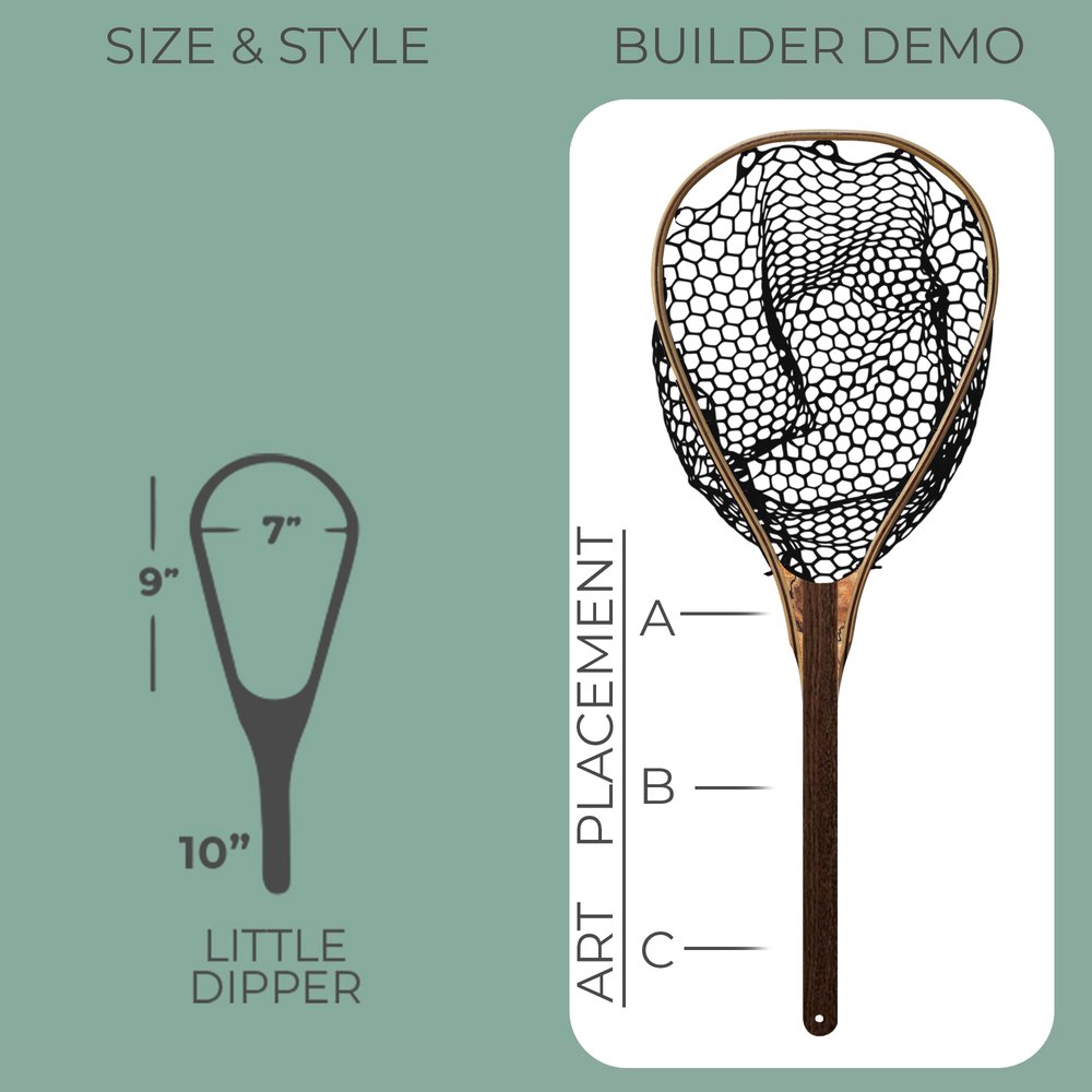 Little Dipper - Object Inlay Wooden hand made fly fishing net Wood Fly Fishing  net - Handcrafted Custom Fly Fishing net made in the USA