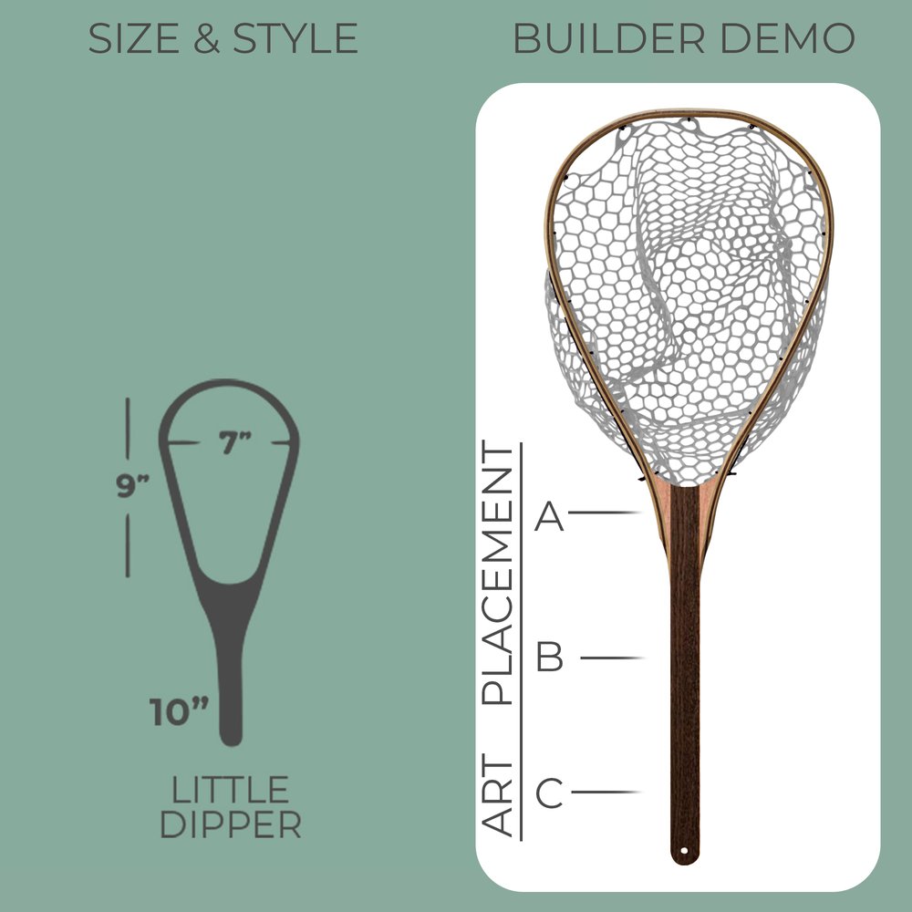 Little Dipper - Object Inlay Wooden hand made fly fishing net Wood