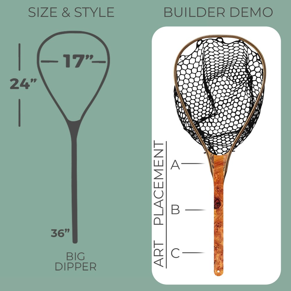 Classic Big Dipper Wooden Fly Fishing Net Wood Fly Fishing net -  Handcrafted Custom Fly Fishing net made in the USA