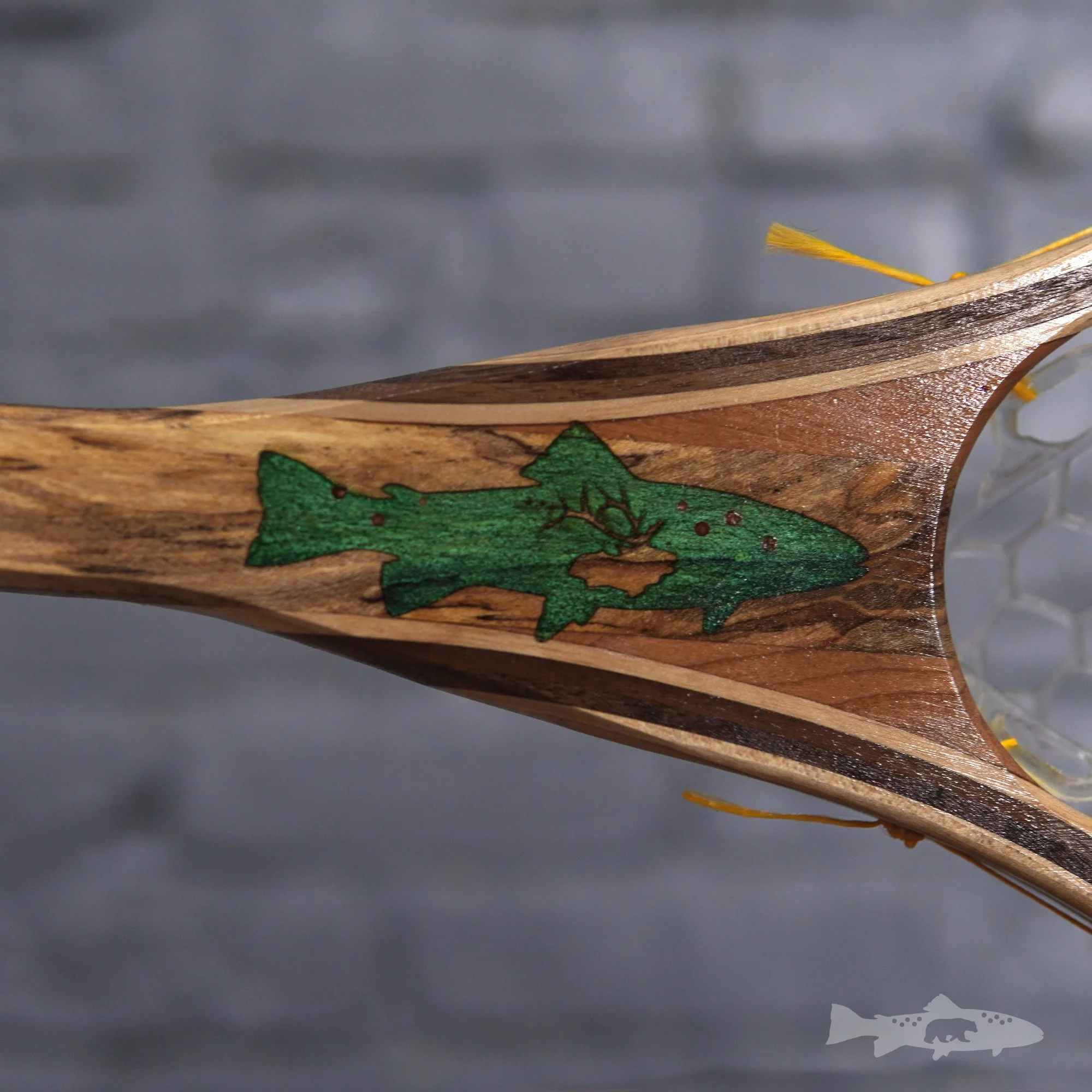 Engraved and handcrafted wood landing nets for steelhead flyfishing
