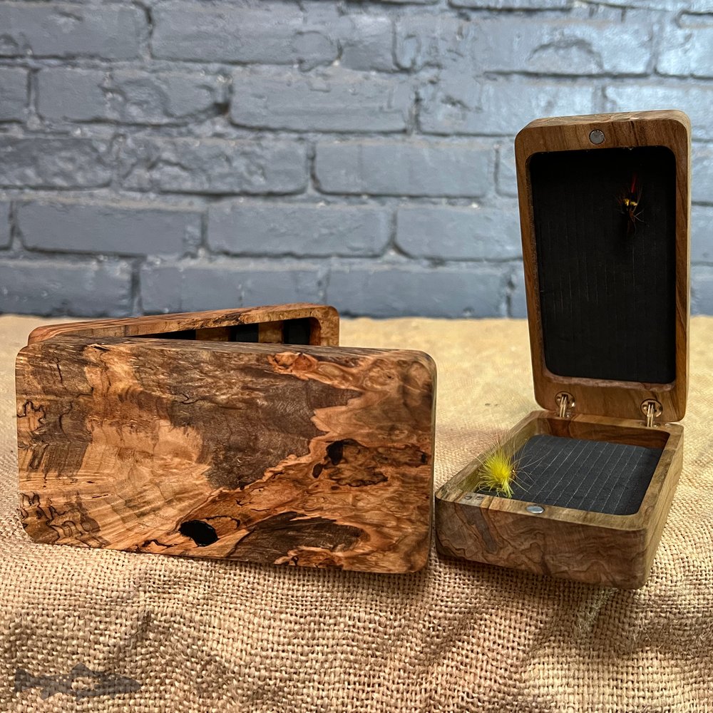Maple Burl Clamshell Wooden Fly Box Holiday Gift Wood Fly Fishing net -  Handcrafted Custom Fly Fishing net made in the USA