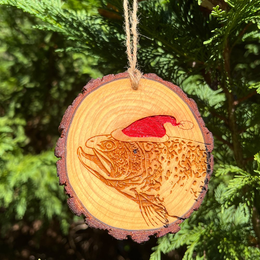 FREE ENGRAVING !!! Santa Cap Trout Fishing Christmas Ornament Wood Fly  Fishing net - Handcrafted Custom Fly Fishing net made in the USA