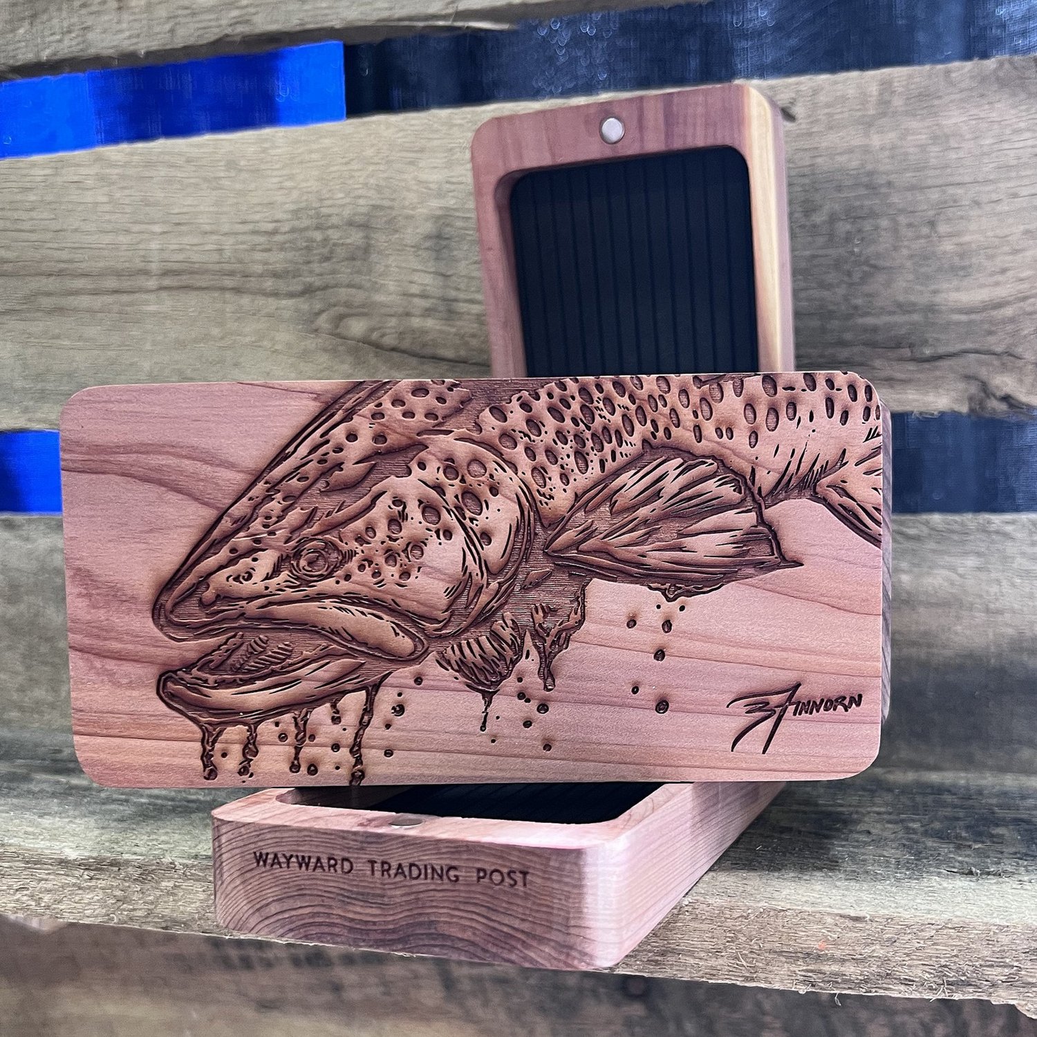 Maple Burl Custom Fly Box - Clamshell Wooden Fly Box Wood Fly Fishing net -  Handcrafted Custom Fly Fishing net made in the USA