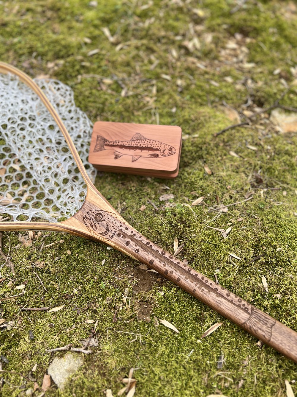 Gift Set - Trout Engraved Handcrafted Landing Net and Red Cedar