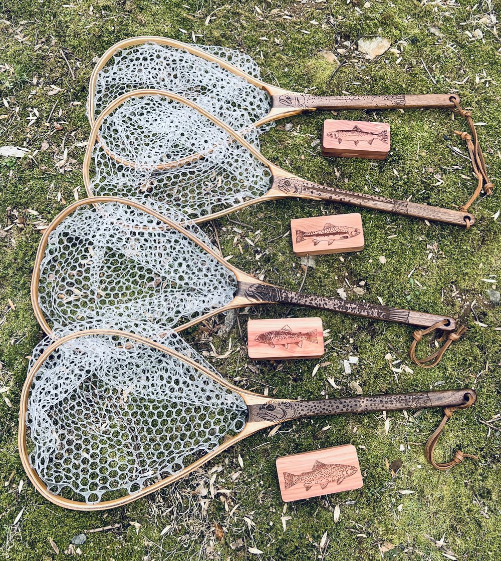 Gift Set Wood Fly Fishing net - Handcrafted Custom Fly Fishing net made in  the USA