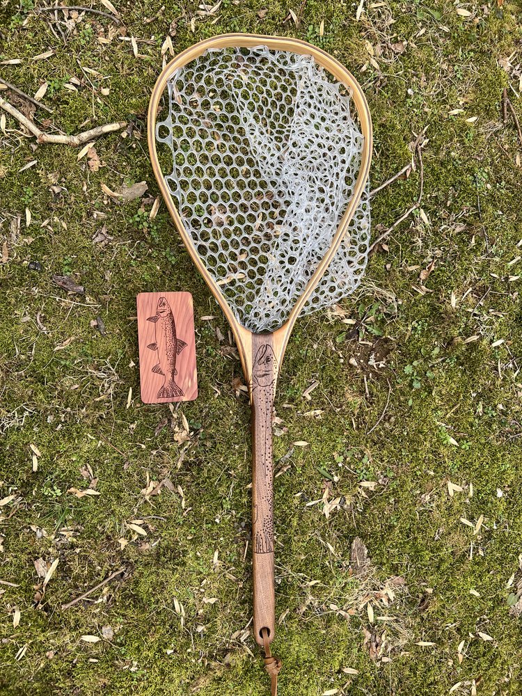Trout Grip - Engraved Handcrafted Landing Net - Made in Pennsylvania  Holiday Gift Wood Fly Fishing net - Handcrafted Custom Fly Fishing net made  in the USA