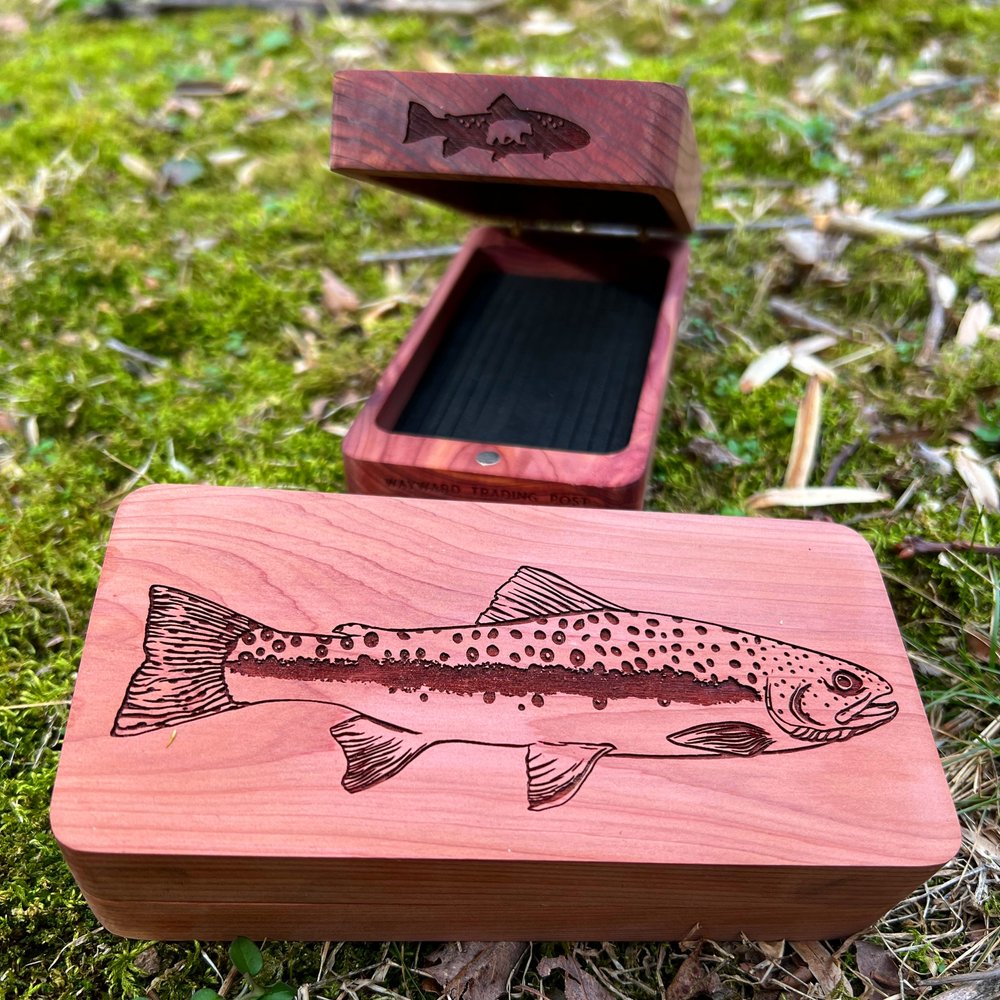 Rainbow Trout Engraved Clamshell Wooden Fly Box Wood Fly Fishing
