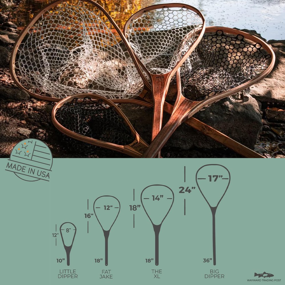 Handcrafted, asymmetrical crescent landing net for trout fly fishing Wood  Fly Fishing net - Handcrafted Custom Fly Fishing net made in the USA
