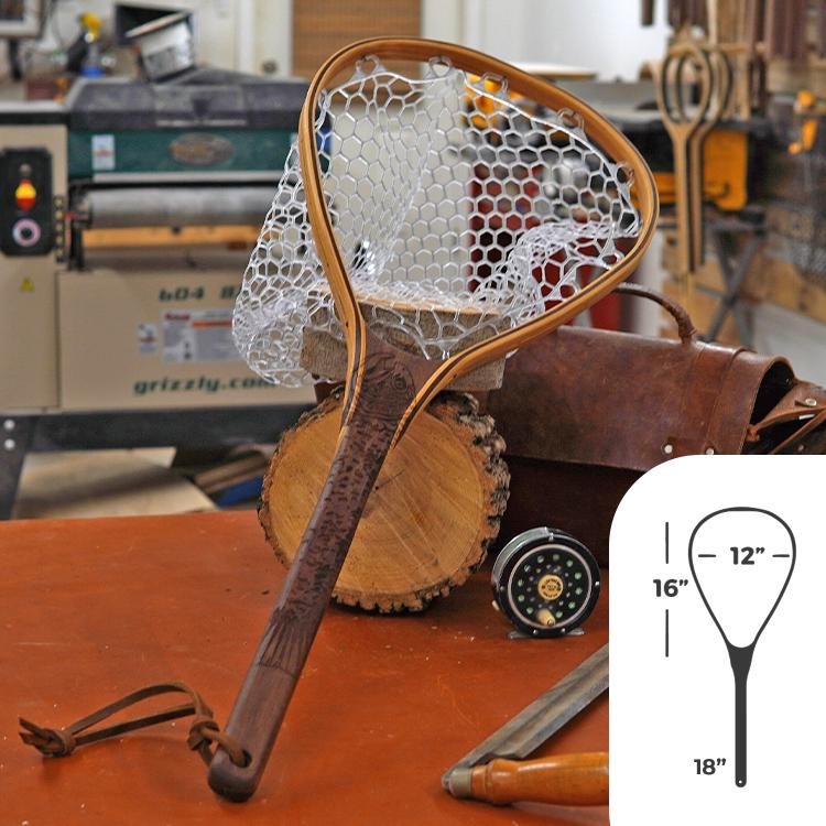 Wayward Makes handcrafted wood landing nets. This is the Fat Jake Natural Trout Fishing Net Wood Fly Fishing net - Handcrafted Custom Fly Fishing net made in the USA Wayward Makes handcrafted wood landing nets. This is the Fat Jake Natural Trout Fishing Net Wood Fly Fishing net - Handcrafted Custom Fly Fishing net made in the USA