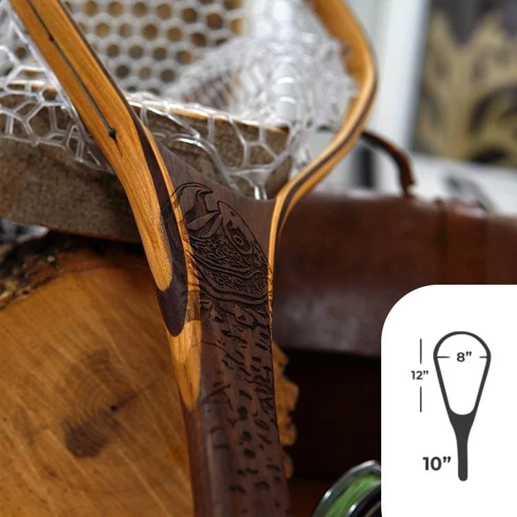 custom wood fly fishing net English Walnut Landing PJs Fine Bambo Custom Landing Nets - PJ's