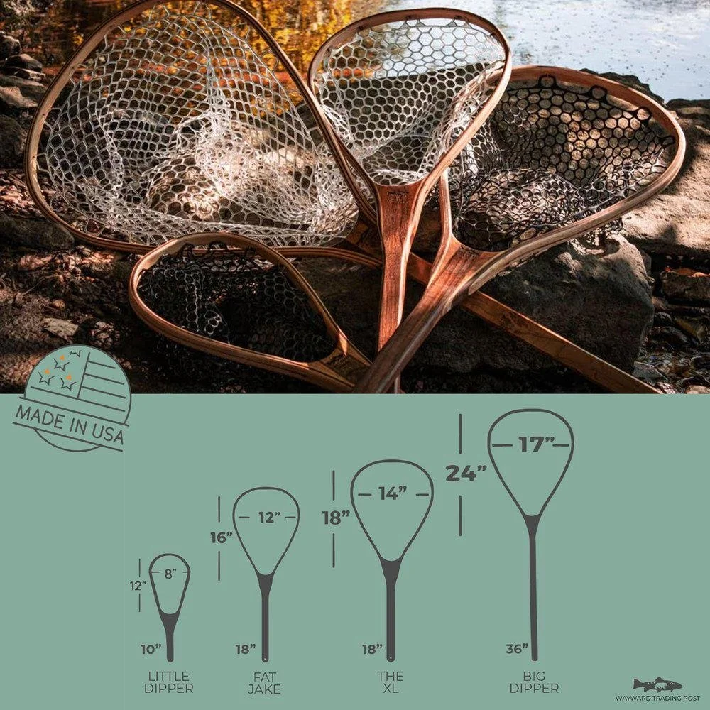 Wayward Makes handcrafted wood landing nets. This is the Fat Jake Wood Fly Fishing net - Handcrafted Custom Fly Fishing net made in the USA Wayward Makes handcrafted wood landing nets. This is the Fat Jake Wood Fly Fishing net - Handcrafted Custom Fly Fishing net made in the USA