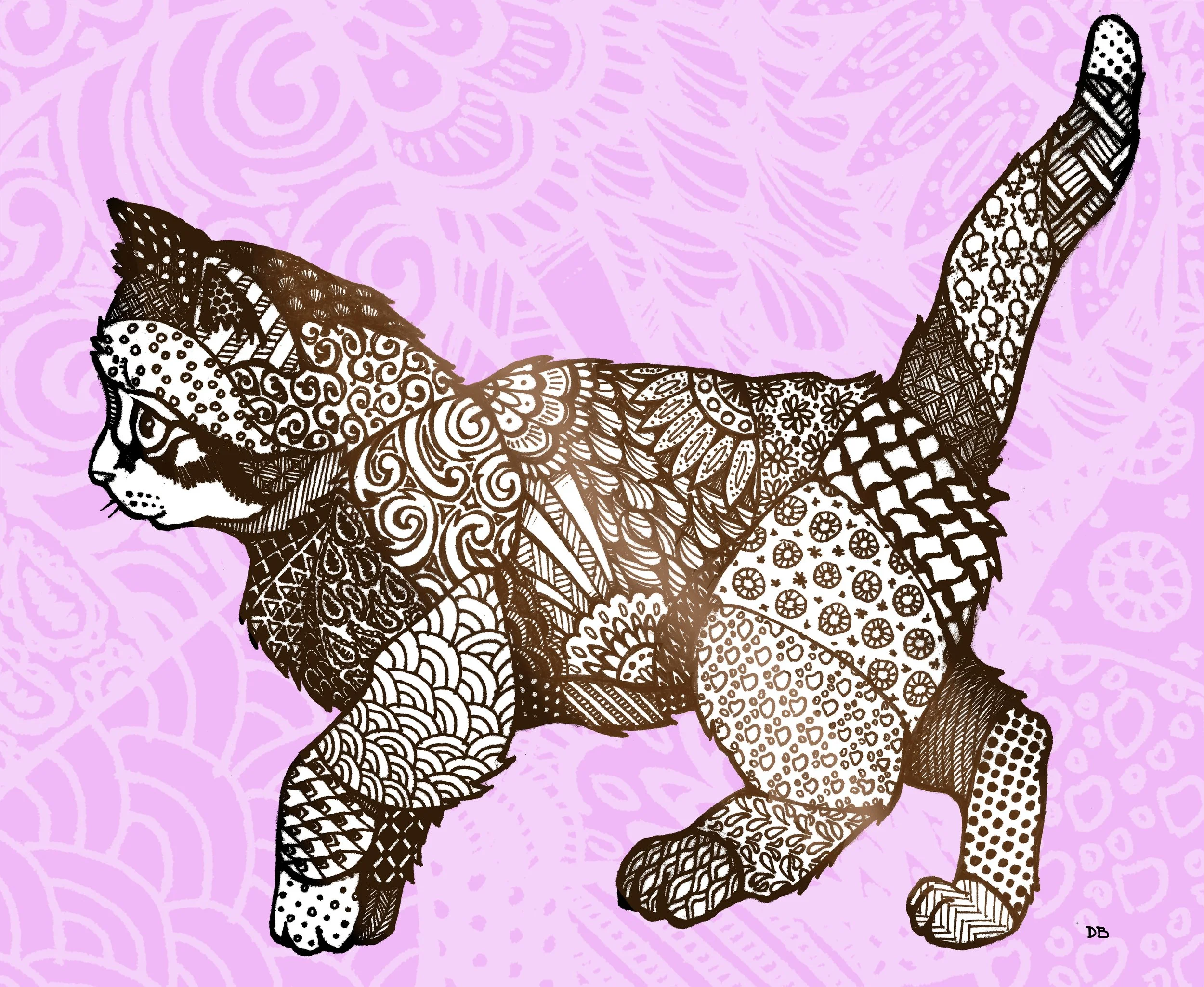 Zentangle Cat BROWN pink.jpg