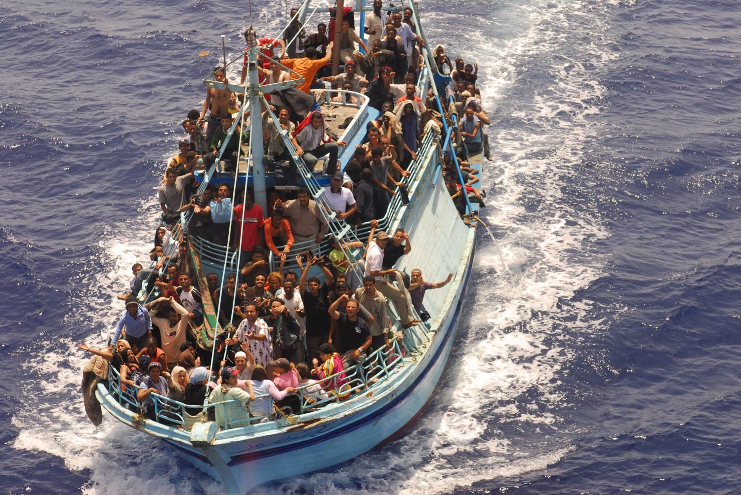 Sicily - Illegal Immigration - View of big immigrant vessel 4