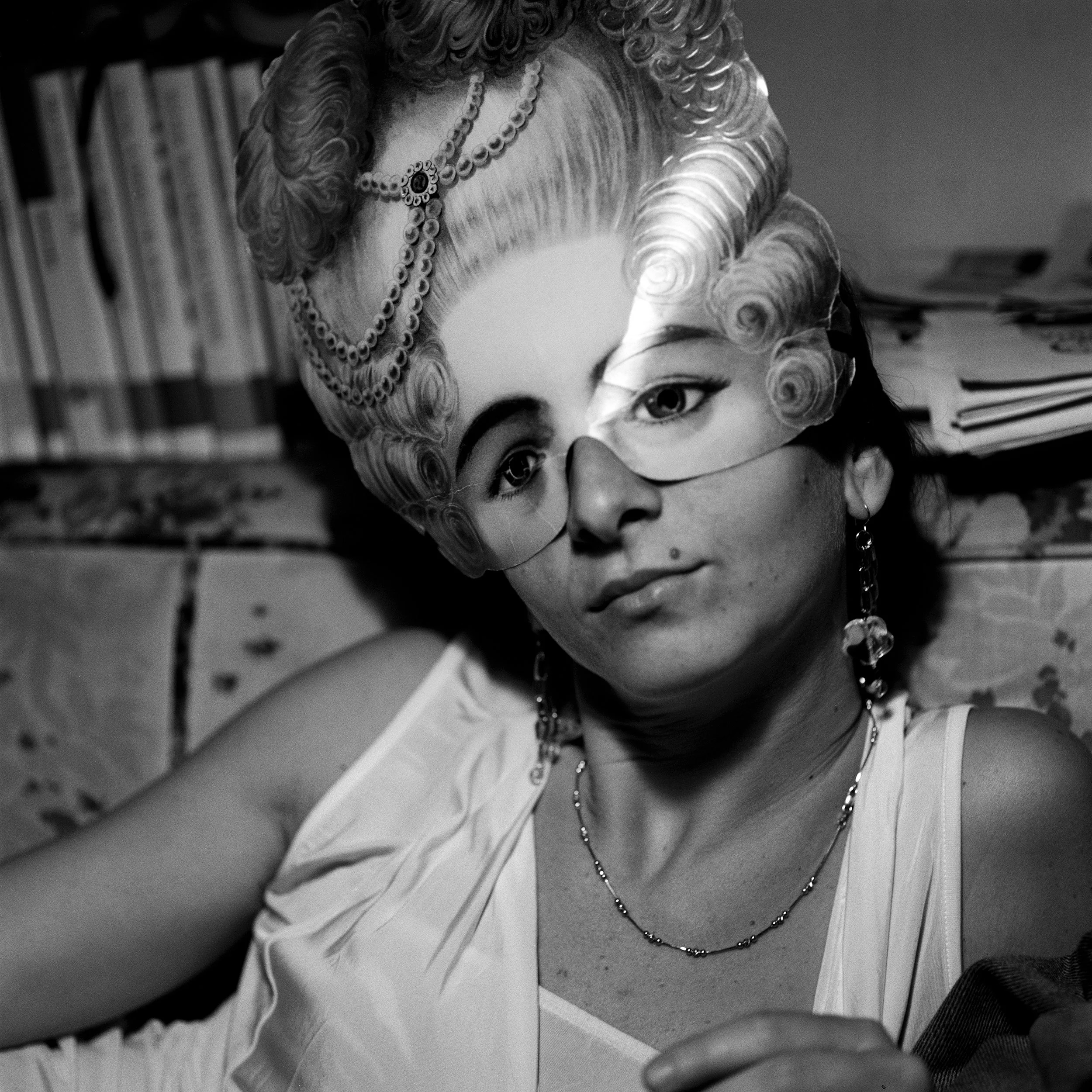  Valentina wearing a baroque mask at a friend's house. 