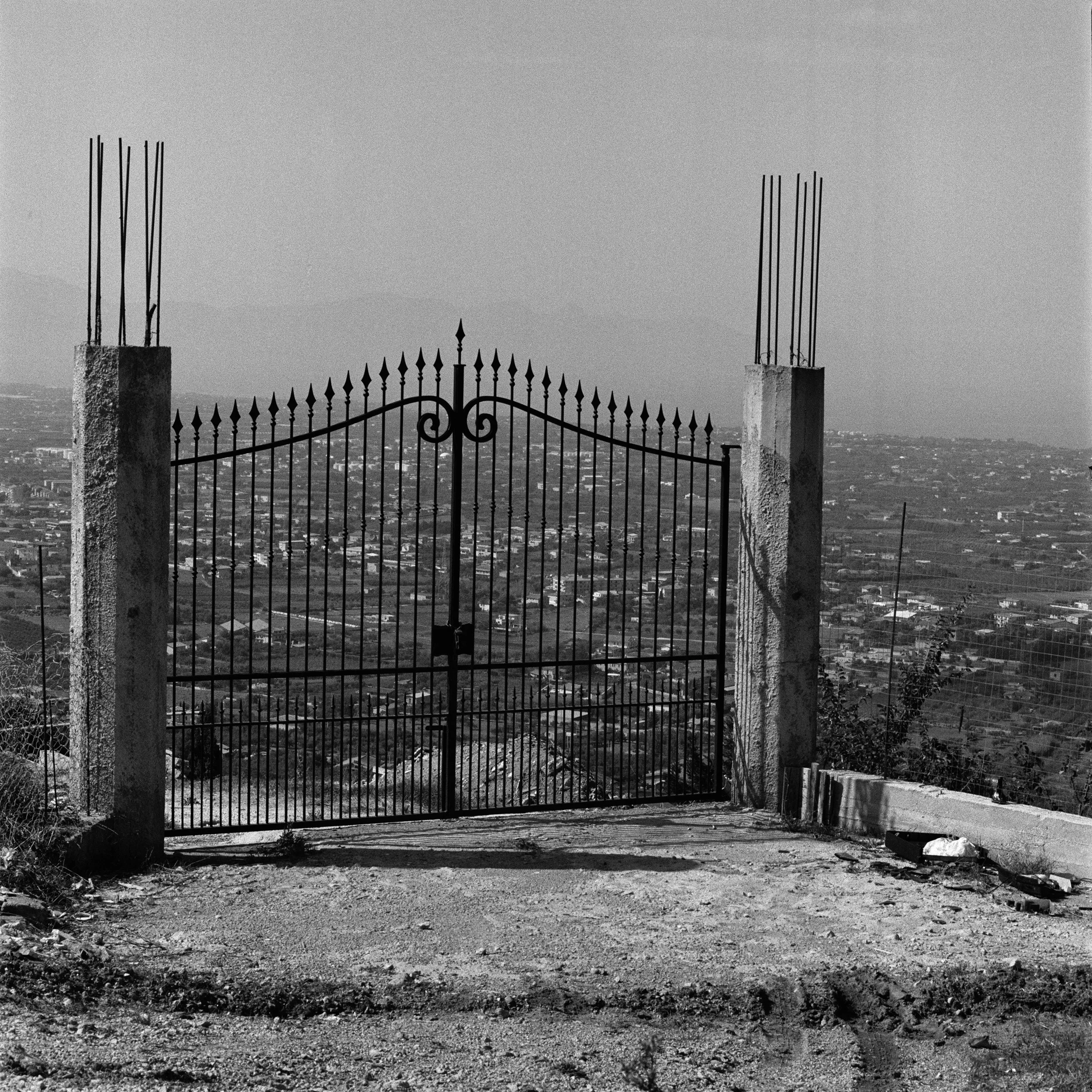  A gate to nowhere on the hills overlooking Partinico, a village near palermo which is heavily controlled by the mob 