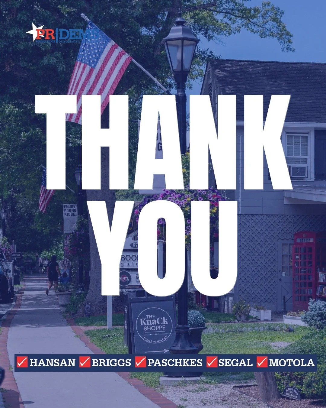 We did it, Pound Ridge! 

Thank you to every supporter, volunteer, and neighbor who helped us secure a victory in this year&rsquo;s election. Your dedication and belief in our shared vision made this possible.

Together, we&rsquo;ll continue building