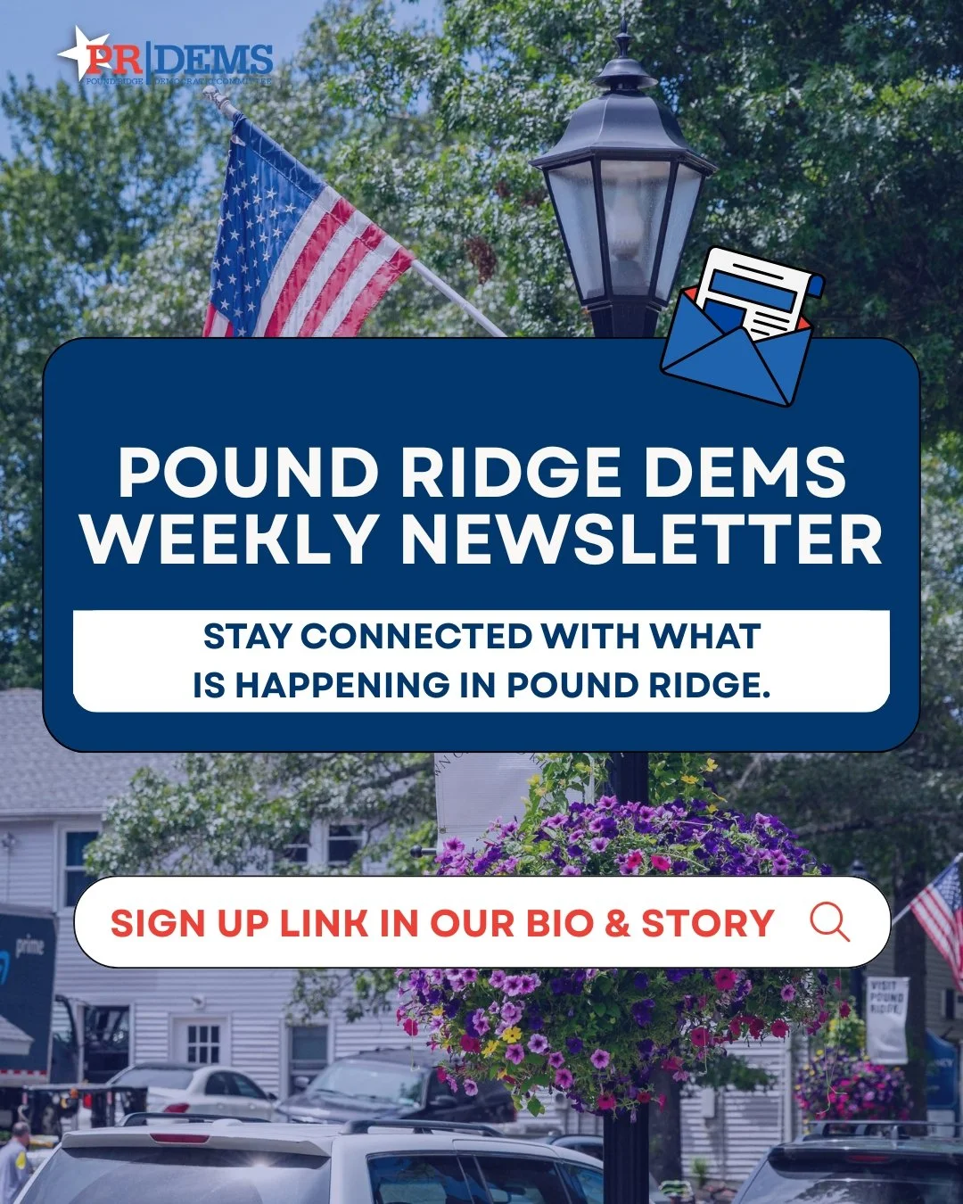 Don&rsquo;t miss what&rsquo;s happening in Pound Ridge!

Subscribe to the PR Dems weekly newsletter for updates on local events, Town Board discussions, community issues, and ways to get involved.

Stay informed about the conversations and decisions 