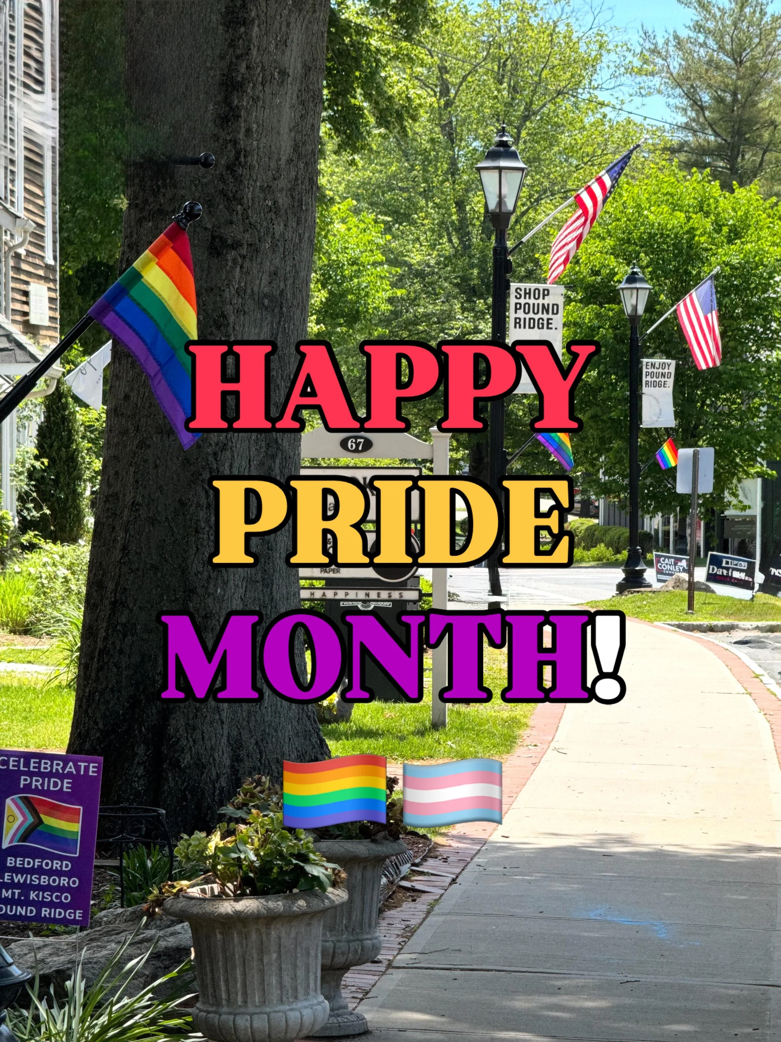 Tomorrow starts Pride Month, and we&rsquo;re so thrilled to see the business district decked out in such a beautiful way! Pound Ridge is a welcoming, inclusive community and we&rsquo;re proud to stand with our LGBTQ+ community. Please do get in touch