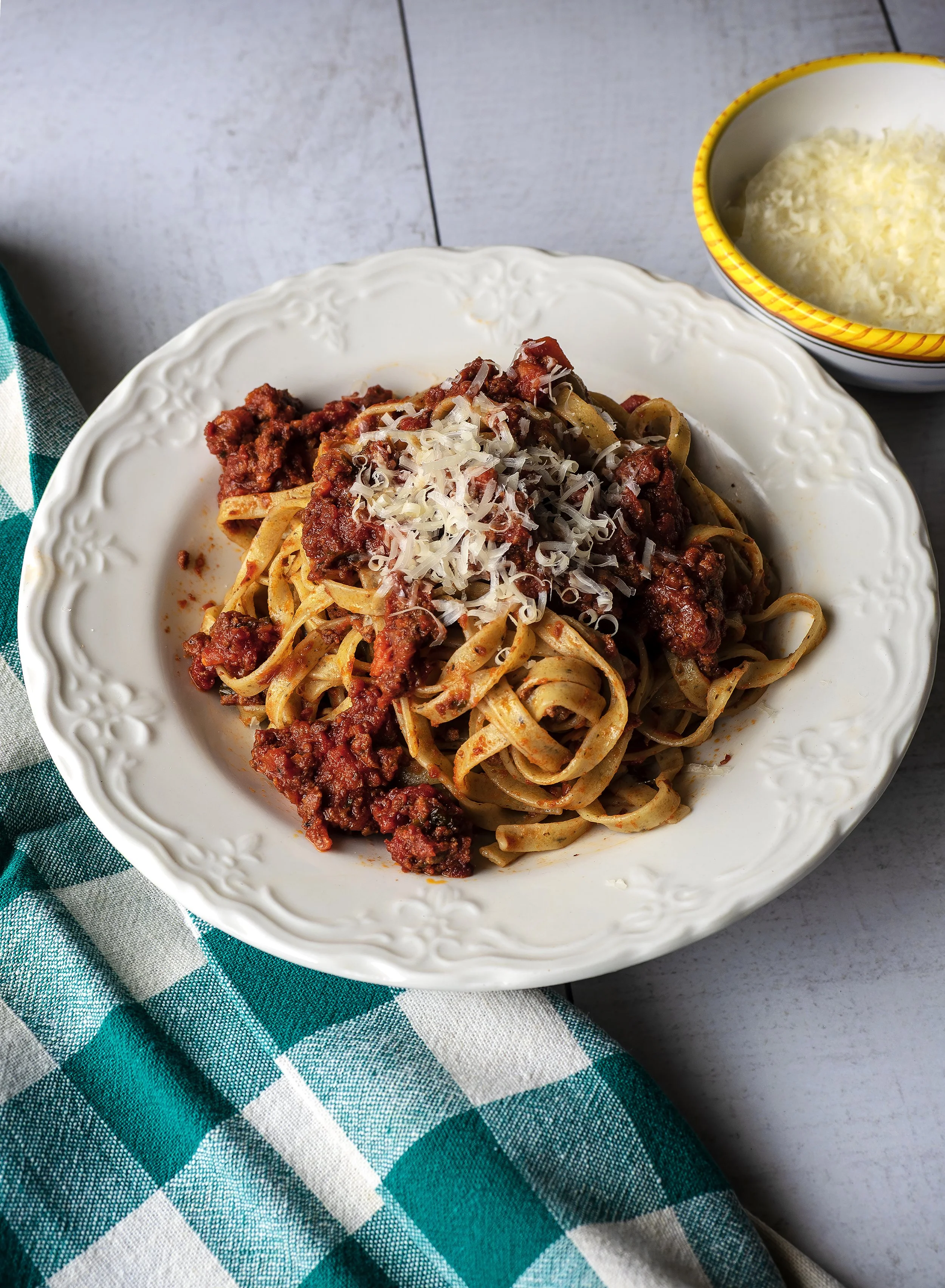 Bolognese Ragú with Spinach Linguine