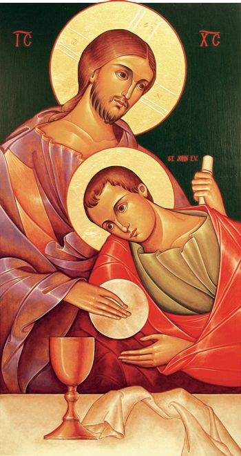 The Apostle John resting with Jesus at the Last Supper.