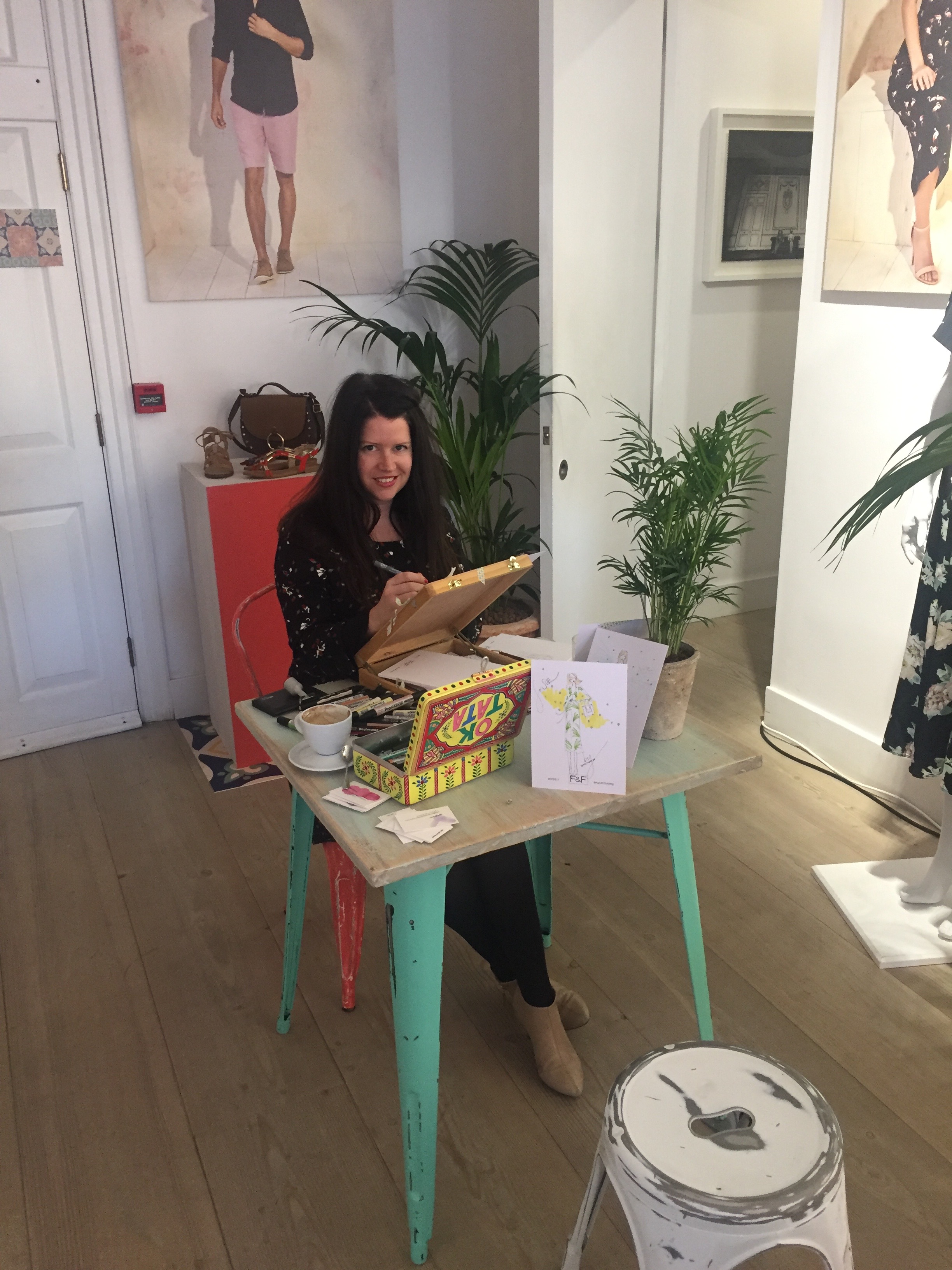 What a great desk! Room for pens, a drawing board.....and coffee.