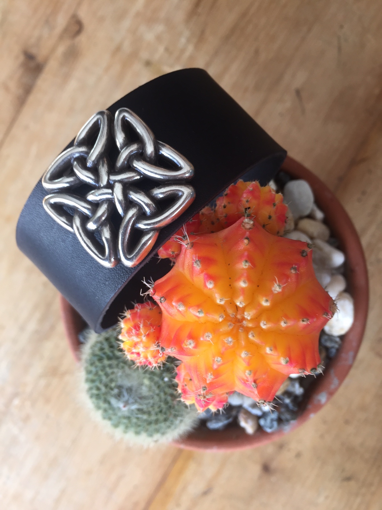 Artisan crafted leather bracelet with Celtic design