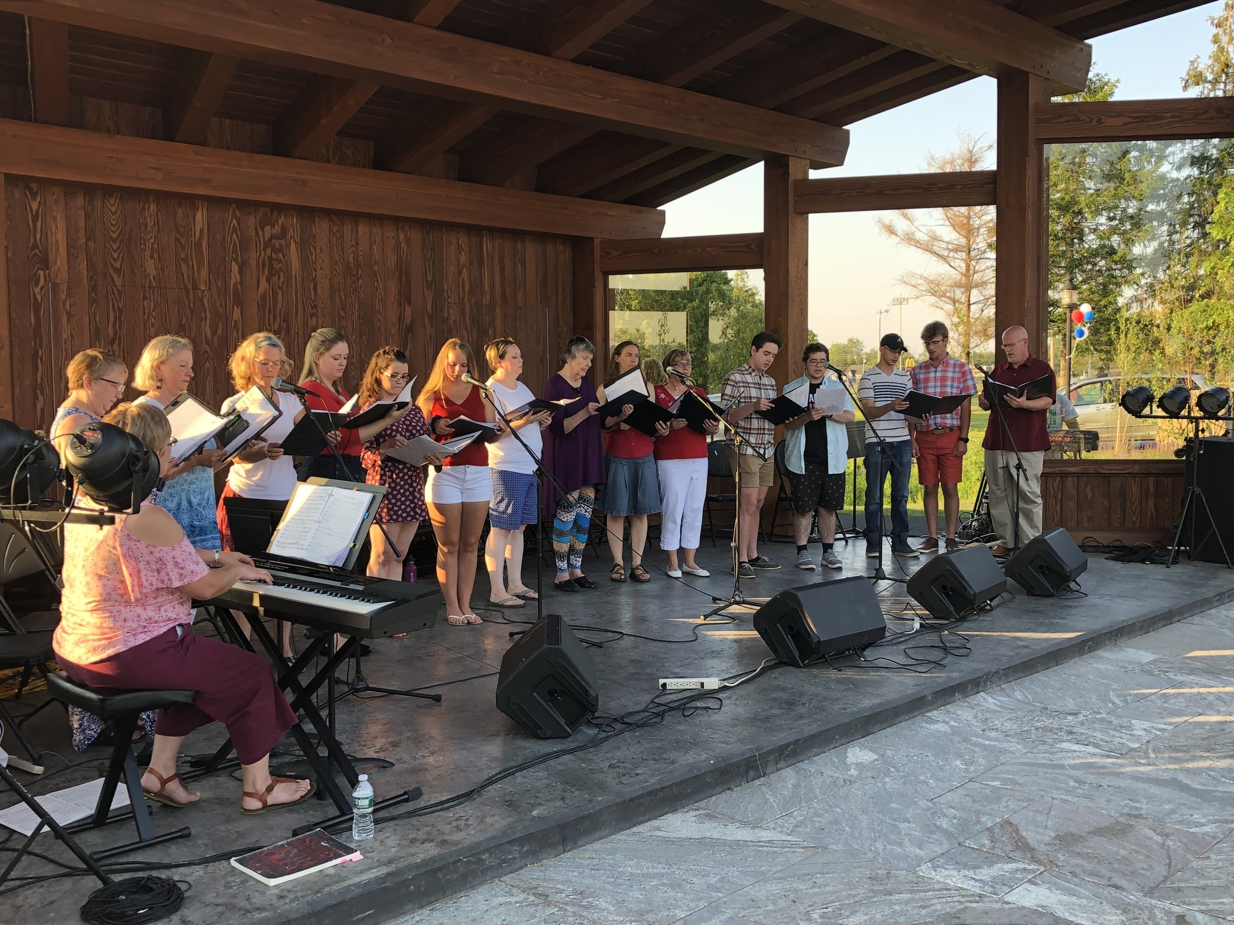   The second group to perform there as part of Tupper Arts' Summer Sunset Series was put together by Tupper Arts mainstays Liz and George Cordes and their associates in High Peaks Opera, past and present members of the local Red and Black Players, an