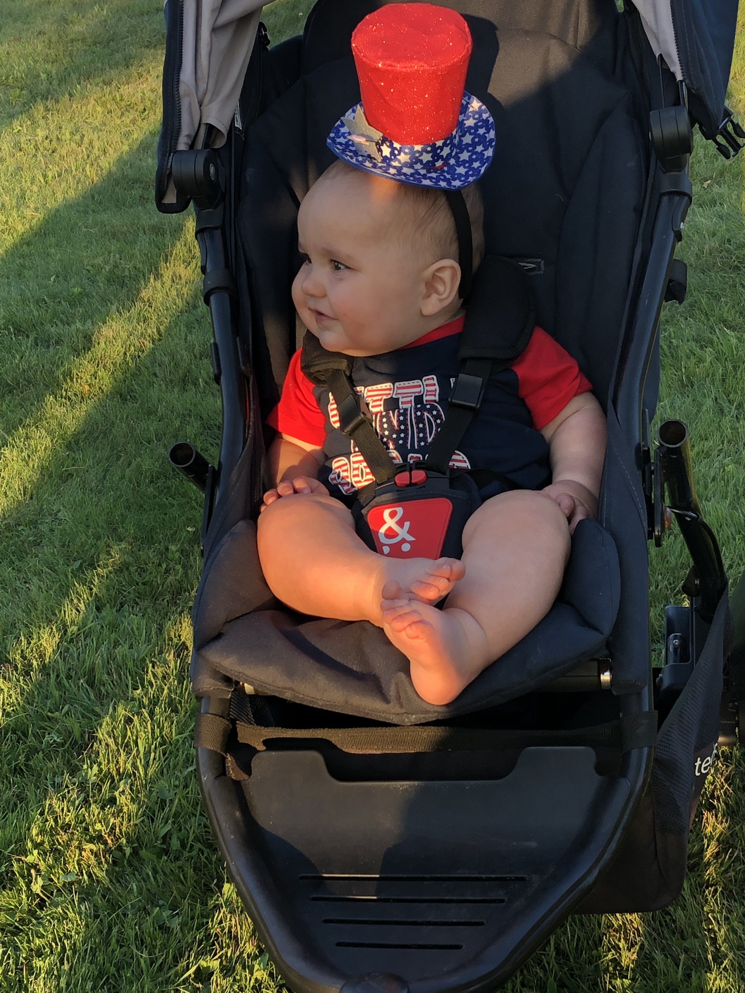   The happiest July Fourth baby to grace the new lawns overlooking the Flanders Park bandshell Wednesday evening was Shannon and Josh Trembley's third boy, Tommy, brother to Frank and Louie. The lad came decked for the occasion. More photos on our we