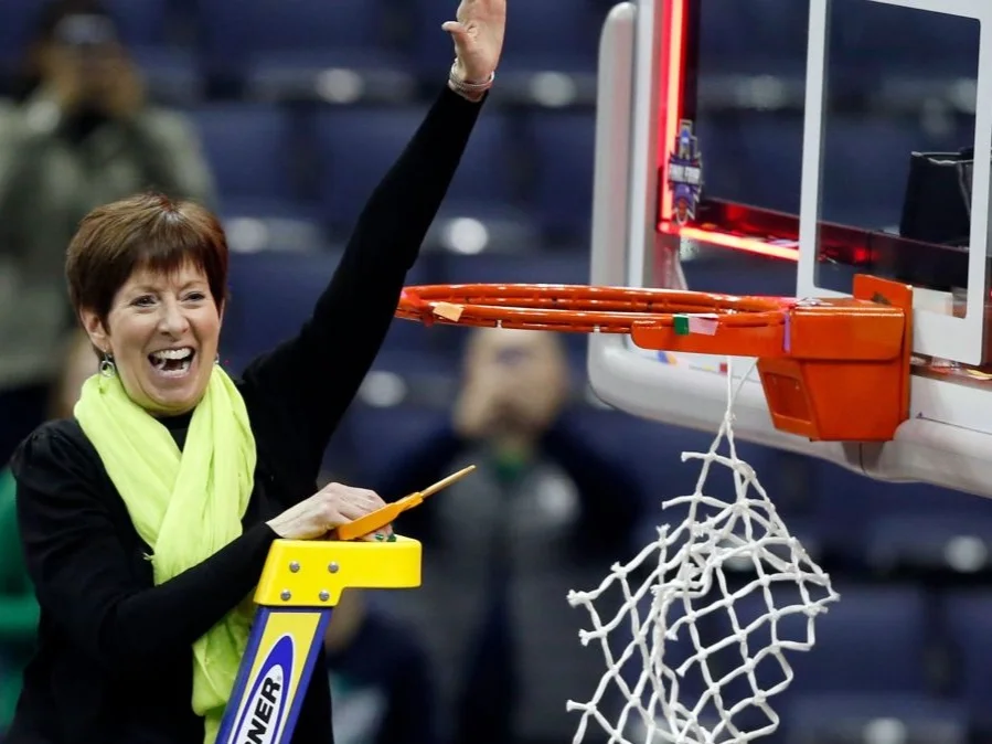 Coach McGraw after Notre Dame’s 2018 NCAA Championship win