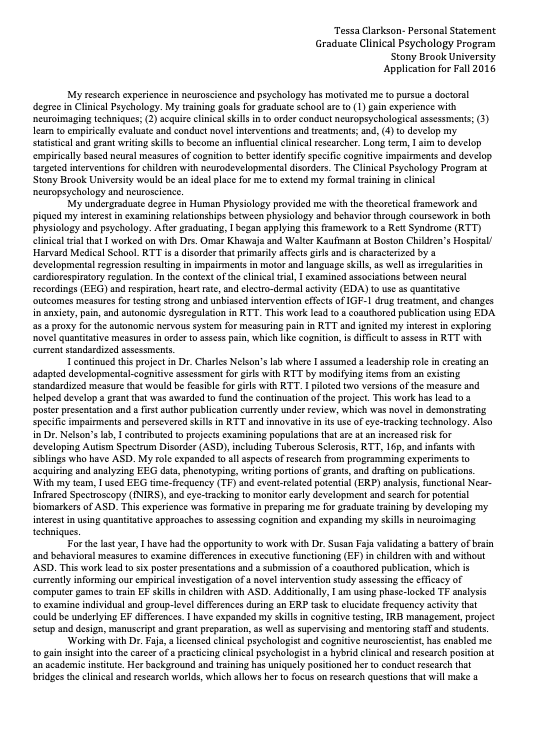 personal statement graduate school neuroscience