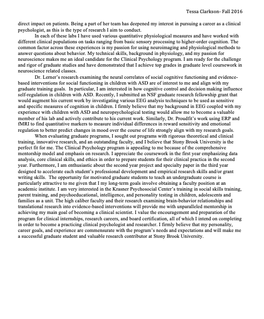 neuroscience graduate school personal statement example