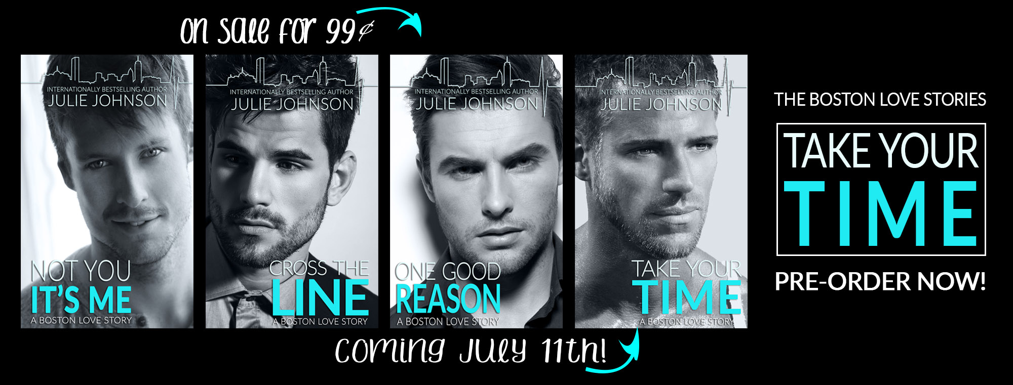 To celebrate its one-year pubversary, I've dropped the price of book #3, ONE GOOD REASON , to only 99¢ for the first time EVER! Plus, book #4, TAKE YOUR TIME is now available for pre-order on all platforms. 