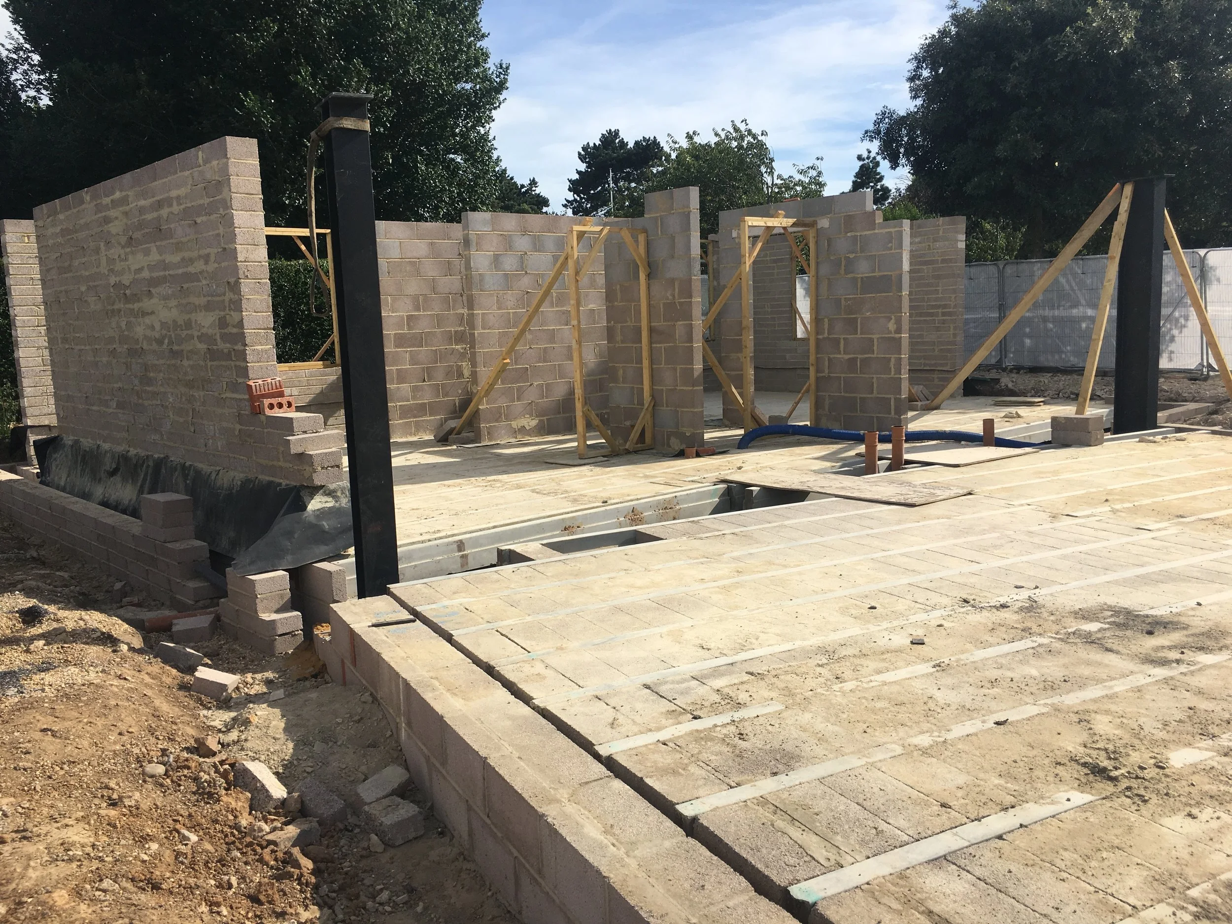 The structural block work walls and steels are erected.
