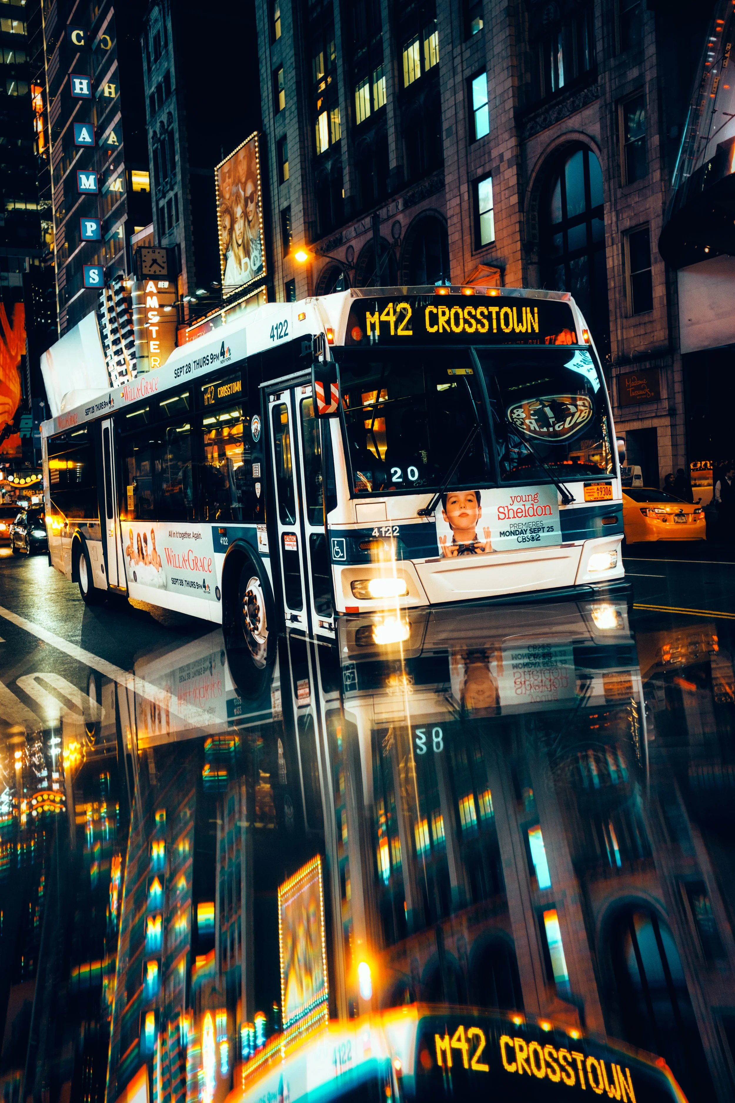 Night bus reflections | Theater District | New York | USA