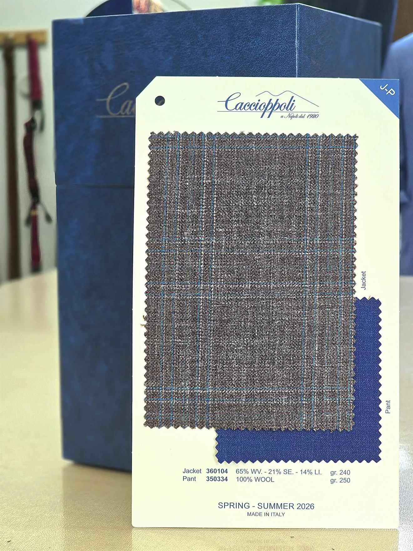 Cacciopoli fabric samples by Colmore Tailors