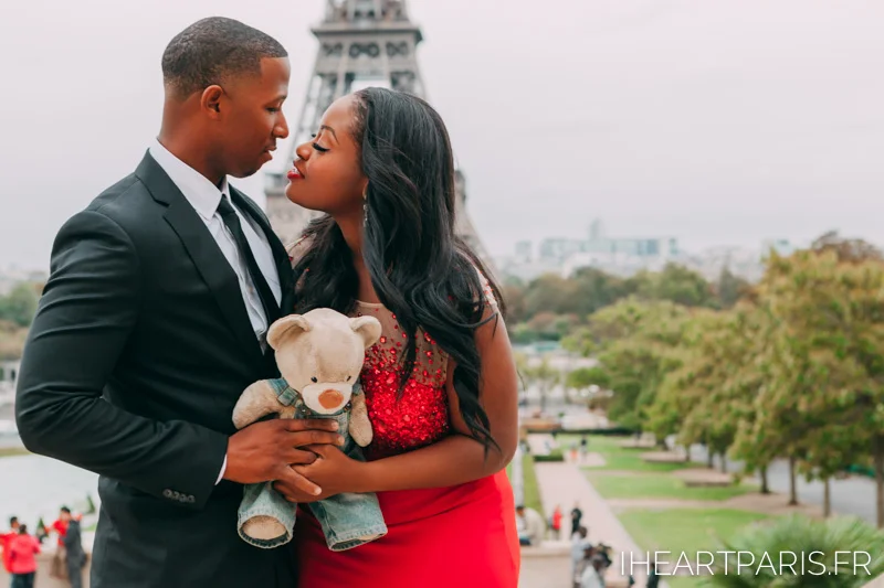Couple Eiffel Tower Trocadero I heart Paris Teddy